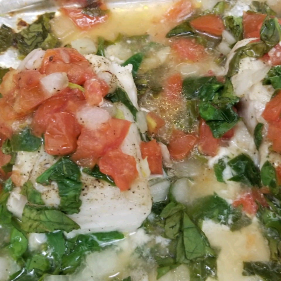 Grilled Cod with Spinach and Tomatoes 