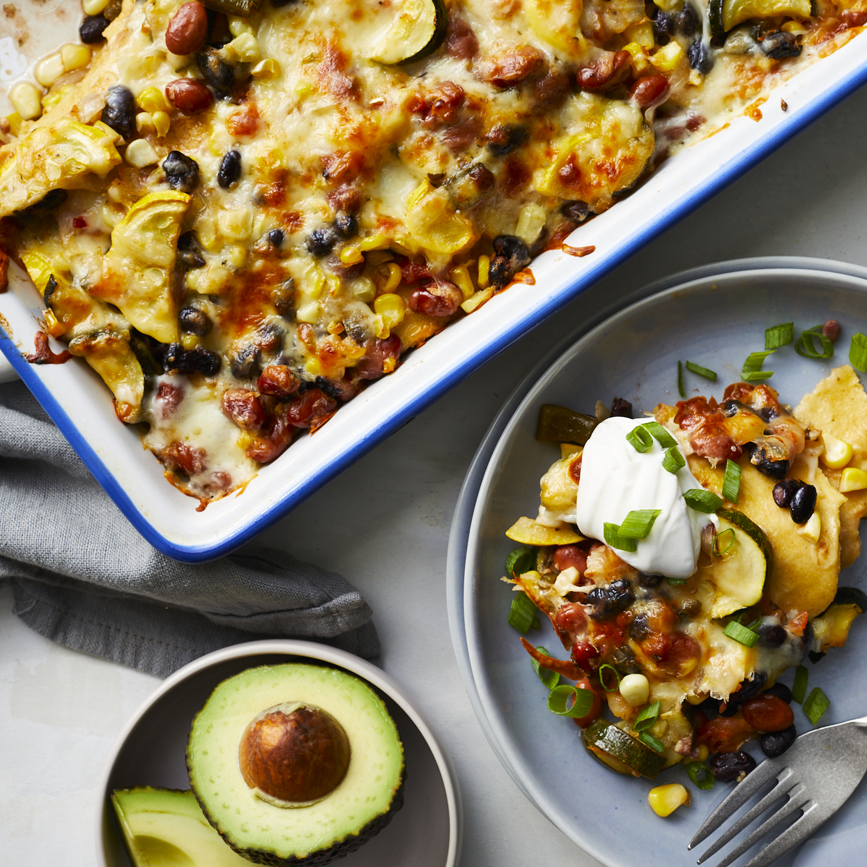 <p>Think of this vegetarian enchilada casserole as a veggie-packed Mexican lasagna with corn tortillas standing in for the noodles! If your peppers are mild and you like heat, opt for spicy pico de gallo. This easy vegetarian dinner recipe is sure to become a new family favorite.</p>
                          