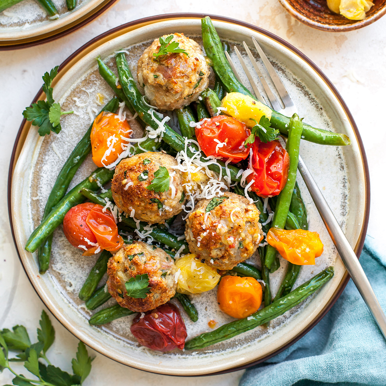 <p>The flavor of the turkey meatballs is enhanced by the Asiago and prosciutto. We love keeping this turkey meatball recipe on hand for meal prep, since meatballs can be used in sandwiches, salads, pasta and more.</p>
                          
