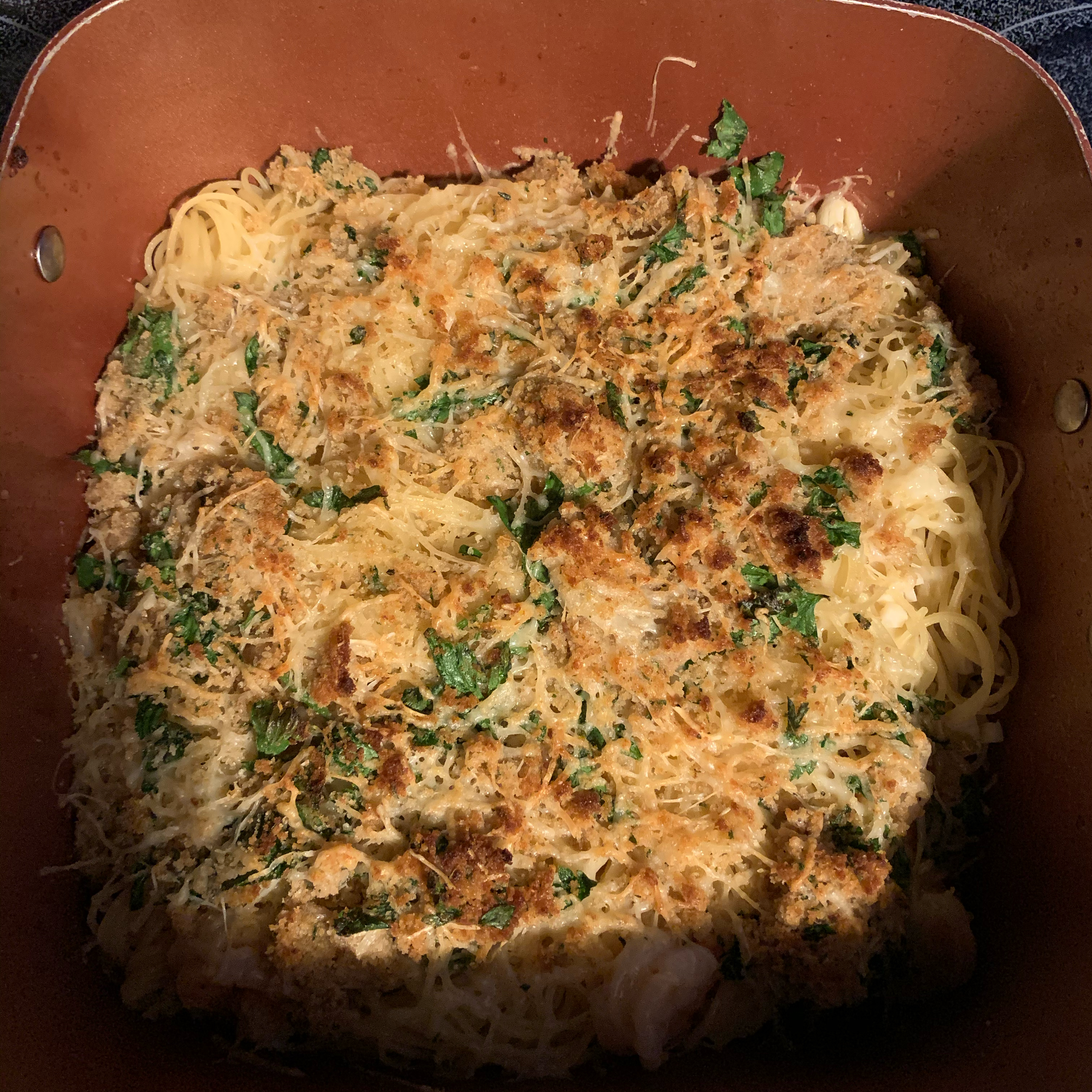 Parmesan-Crusted Shrimp Scampi with Pasta 