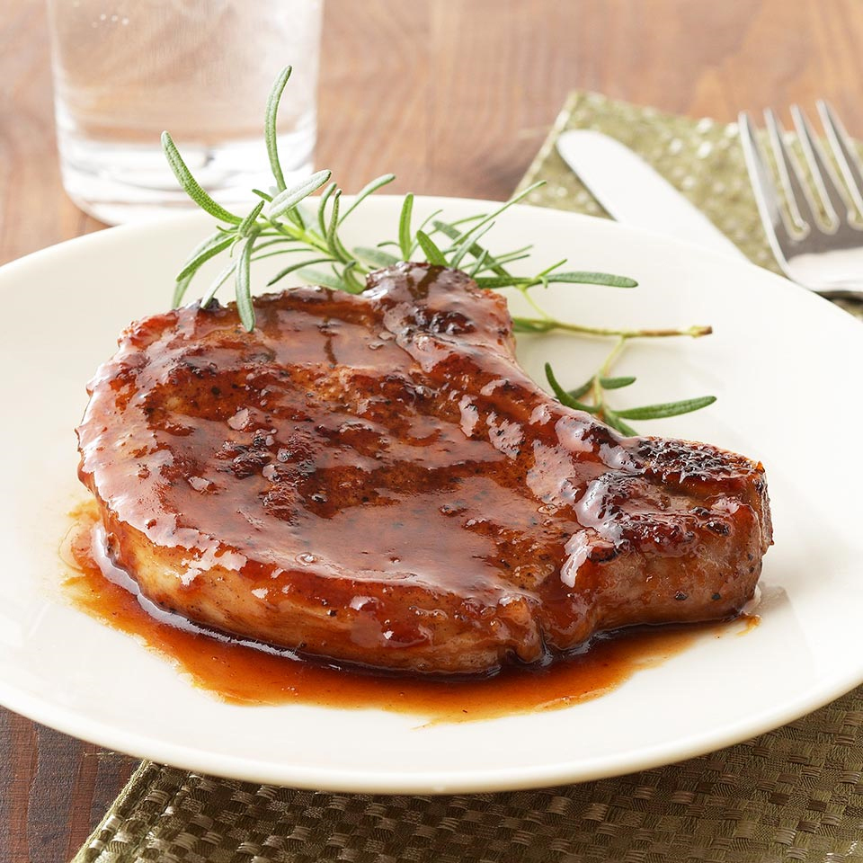 <p>Simple skillet chops shine with an easy sweet-tart glaze in this quick but company-worthy entree.</p>
                          
