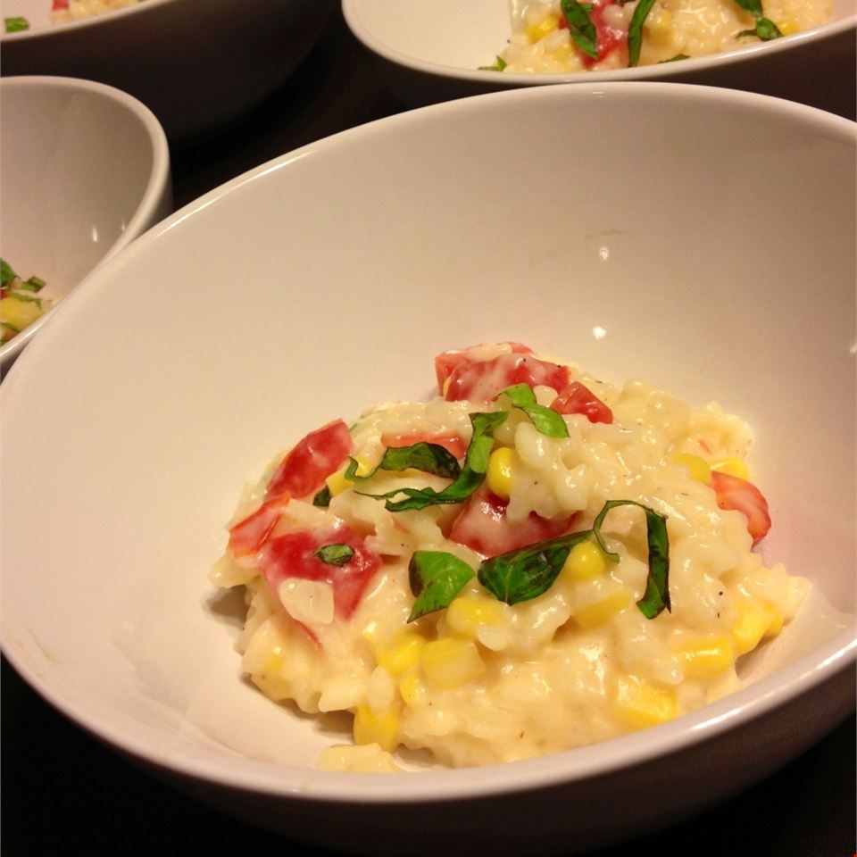Risotto with Tomato, Corn and Basil 