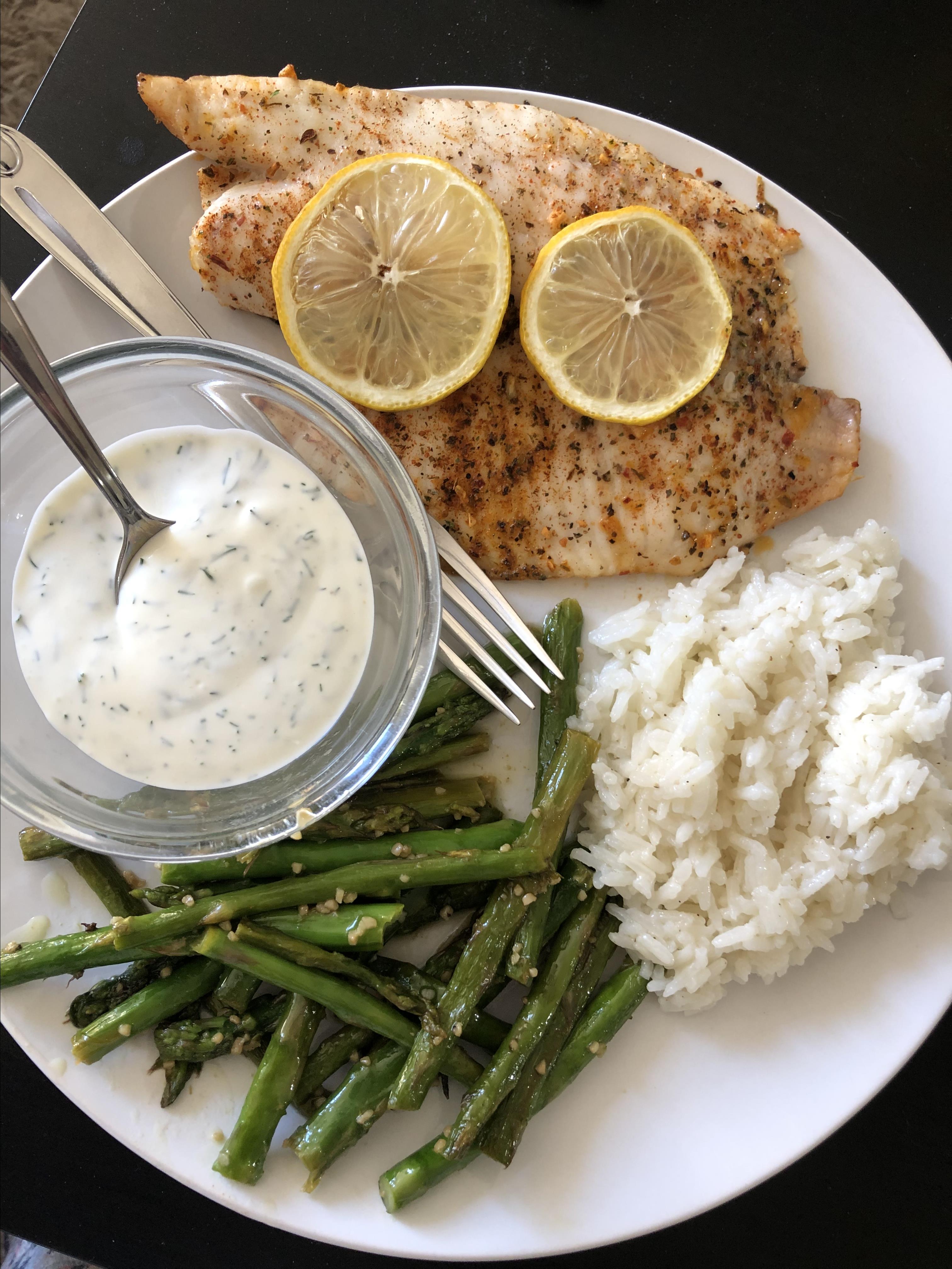 Hudson's Baked Tilapia with Dill Sauce 