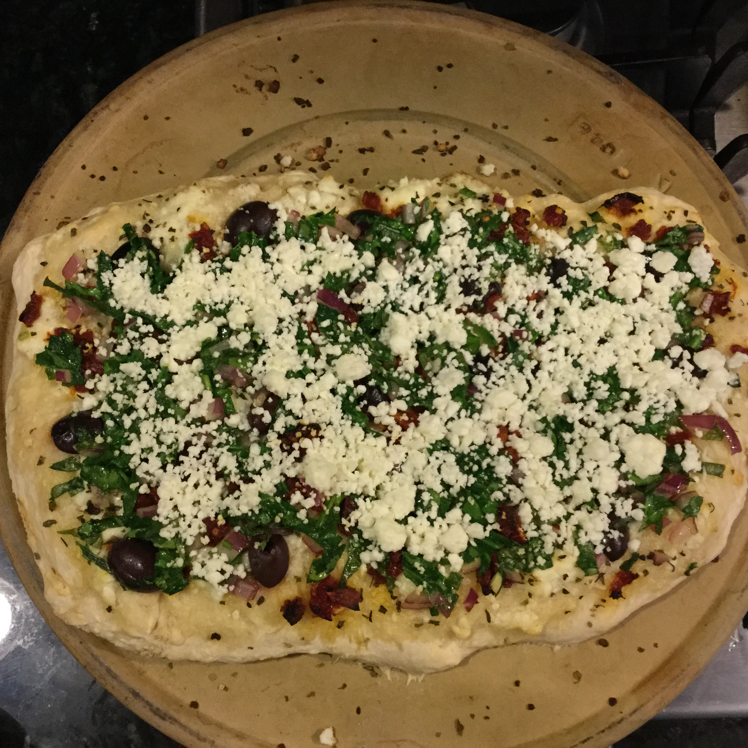Greek Pizza with Spinach, Feta and Olives Bridget