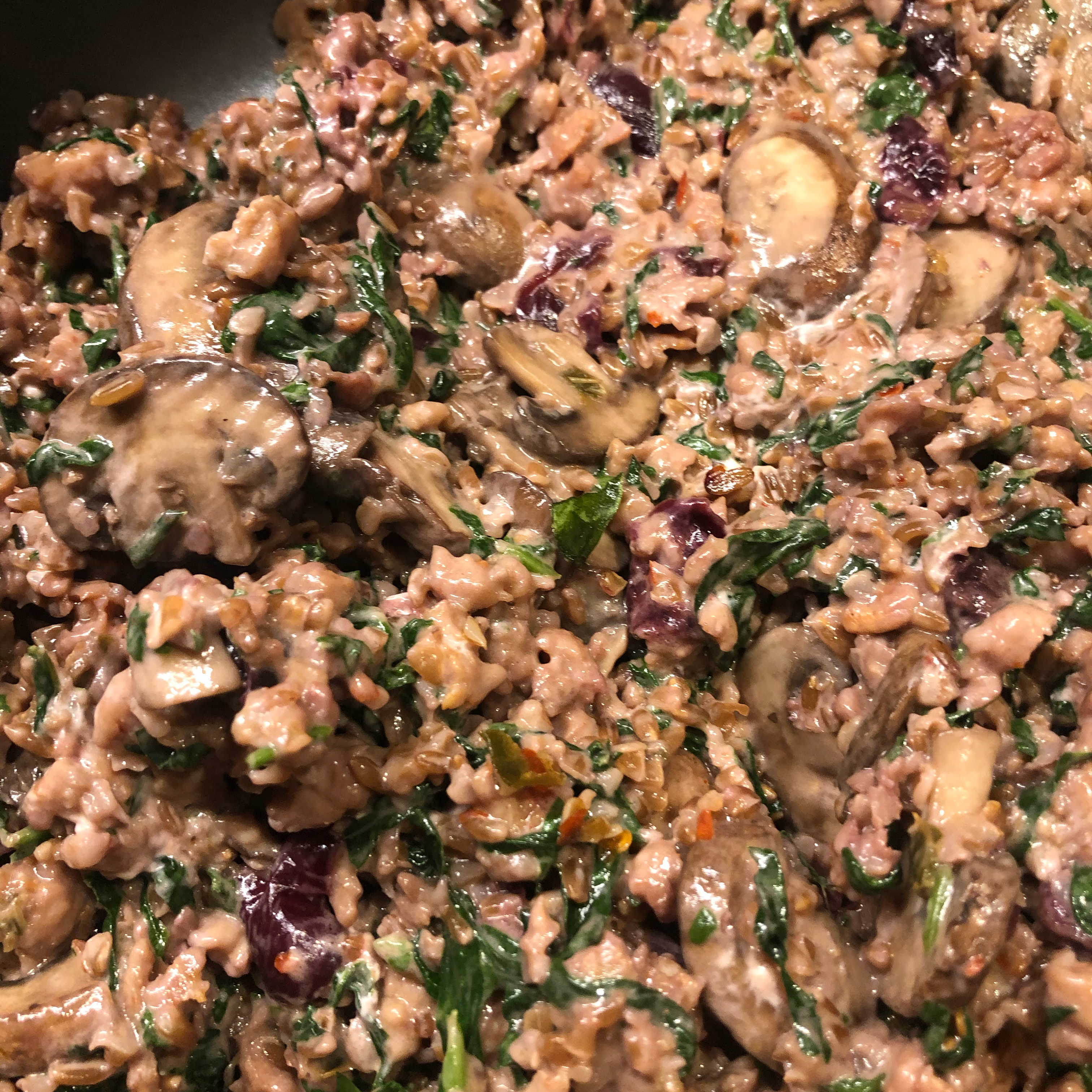 Farro, Sausage, and Spinach Dinner 