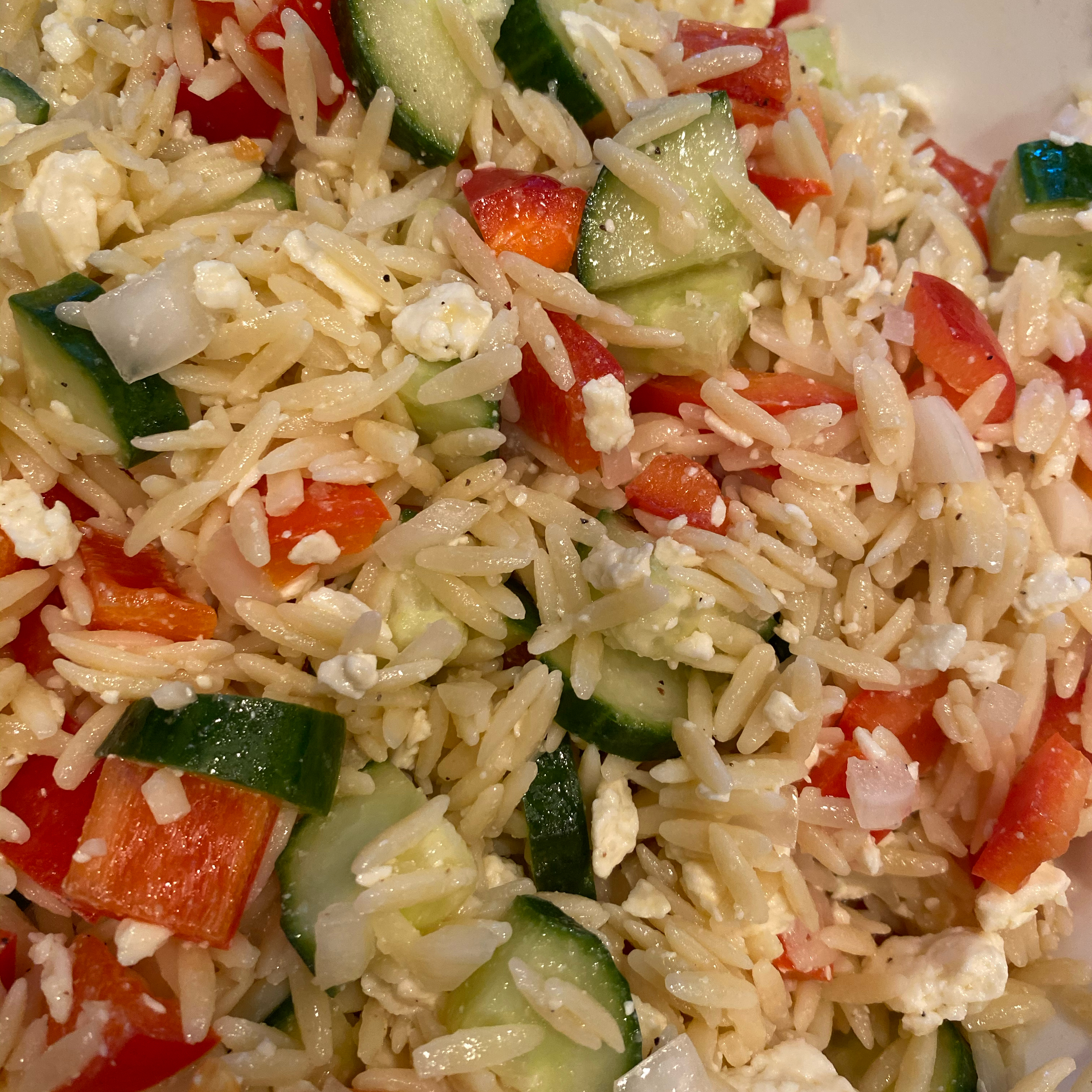 Orzo with Feta, Cucumber and Tomato 