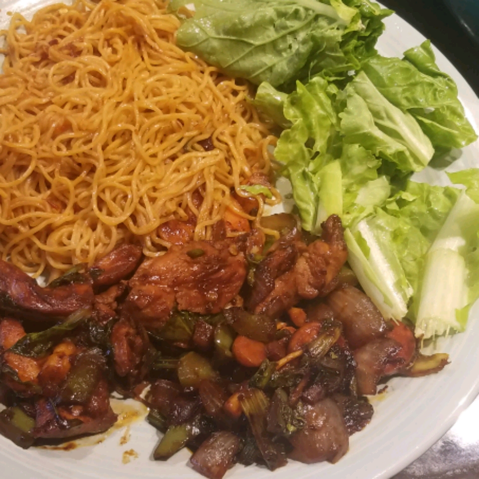 Sweet and Spicy Pork and Napa Cabbage Stir-Fry with Spicy Noodles 