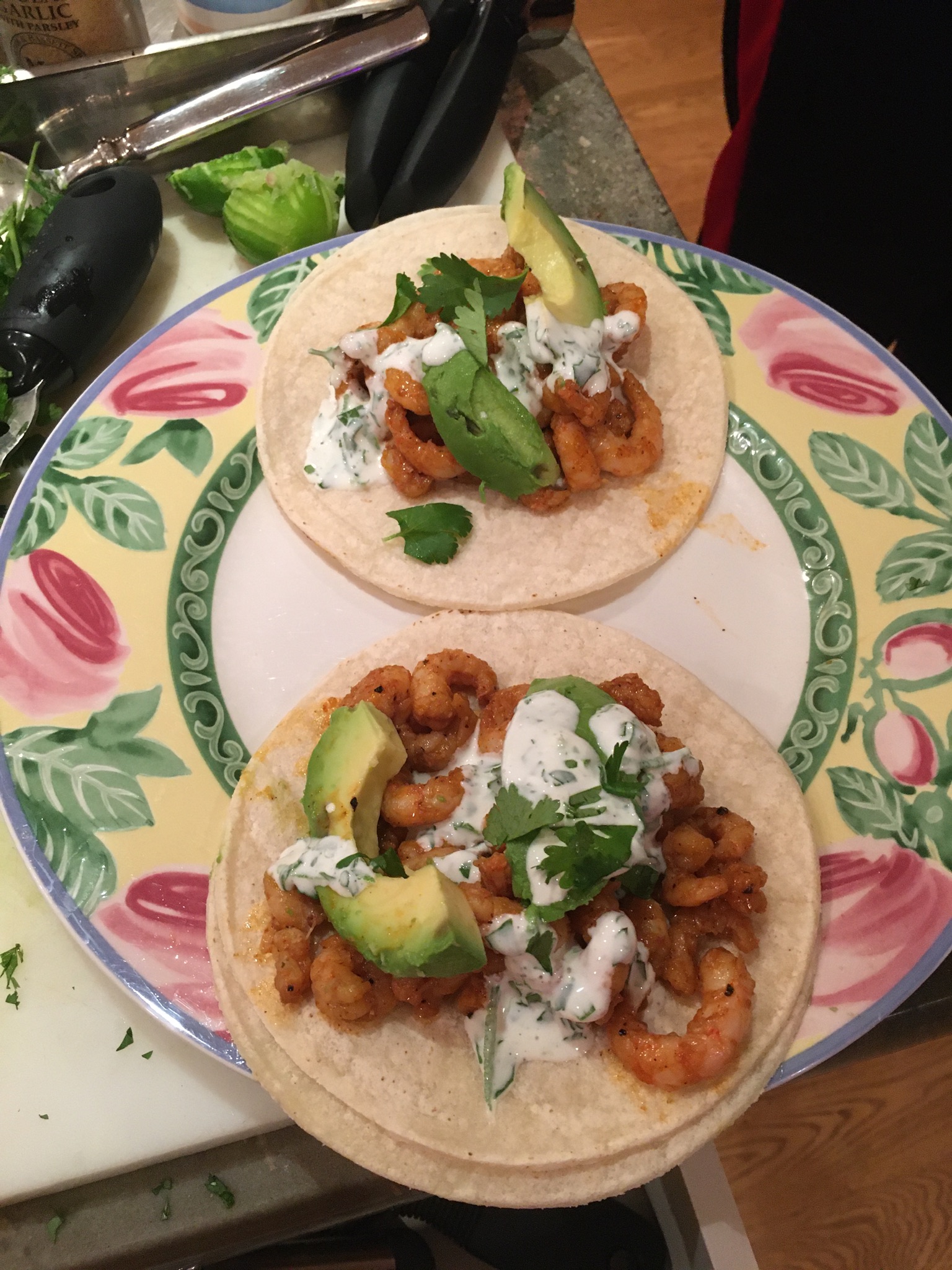 Shrimp Tacos with Cilantro-Lime Crema 