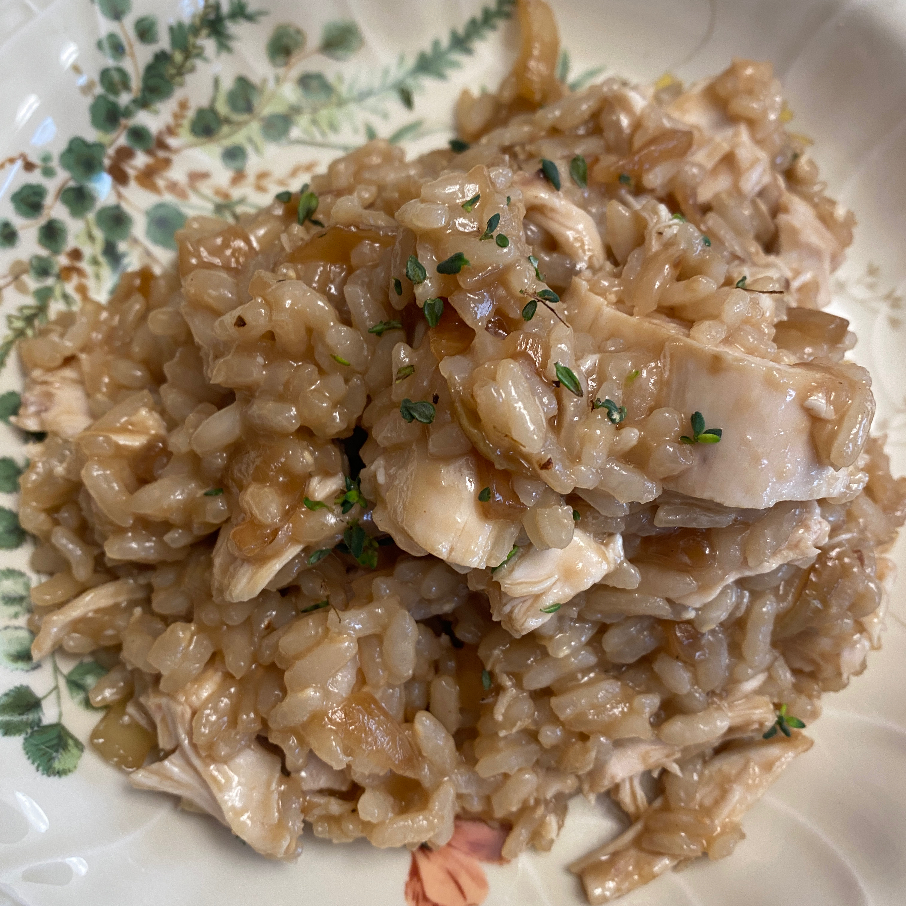 Roasted Chicken with Risotto and Caramelized Onions 