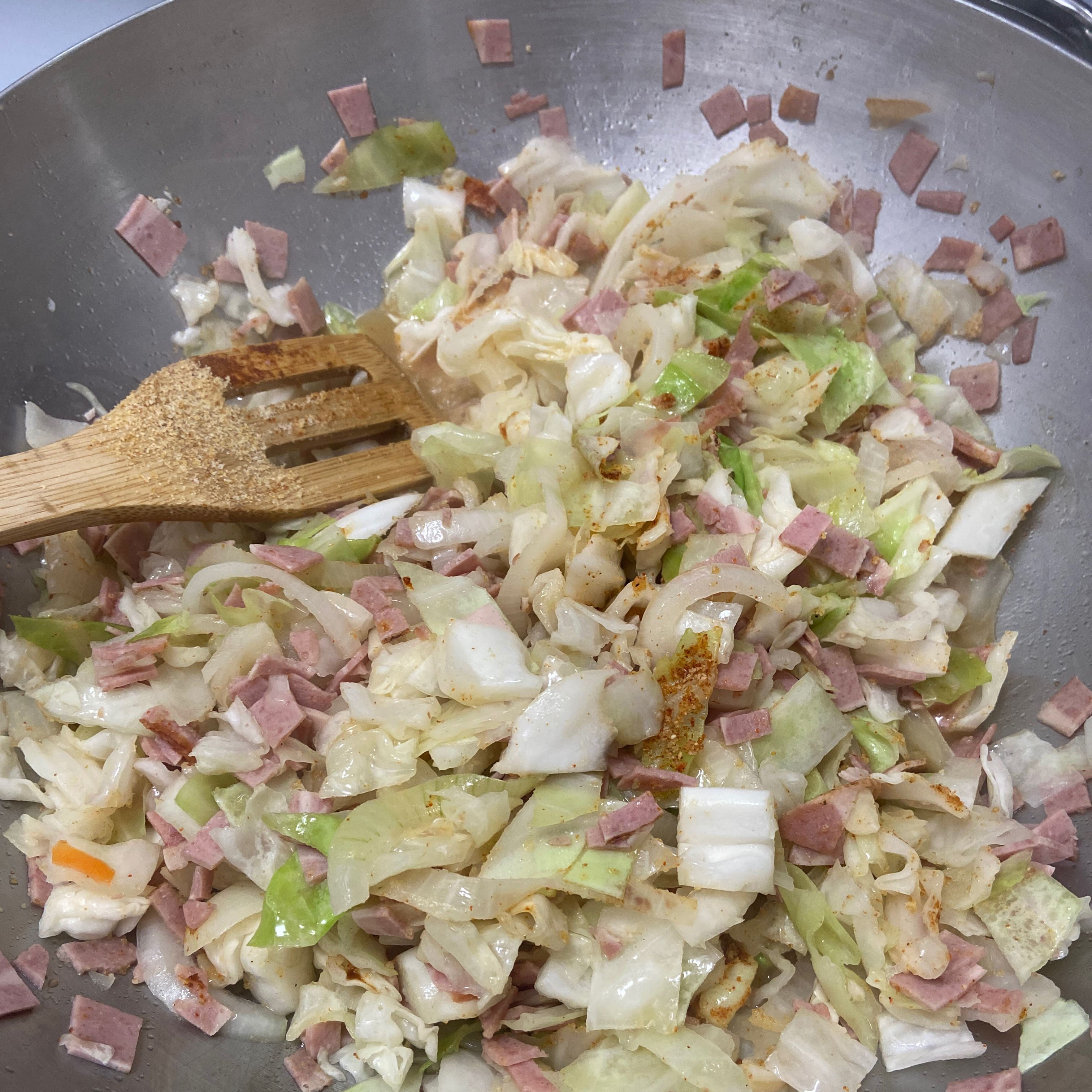 Fried Cabbage with Bacon, Onion, and Garlic 