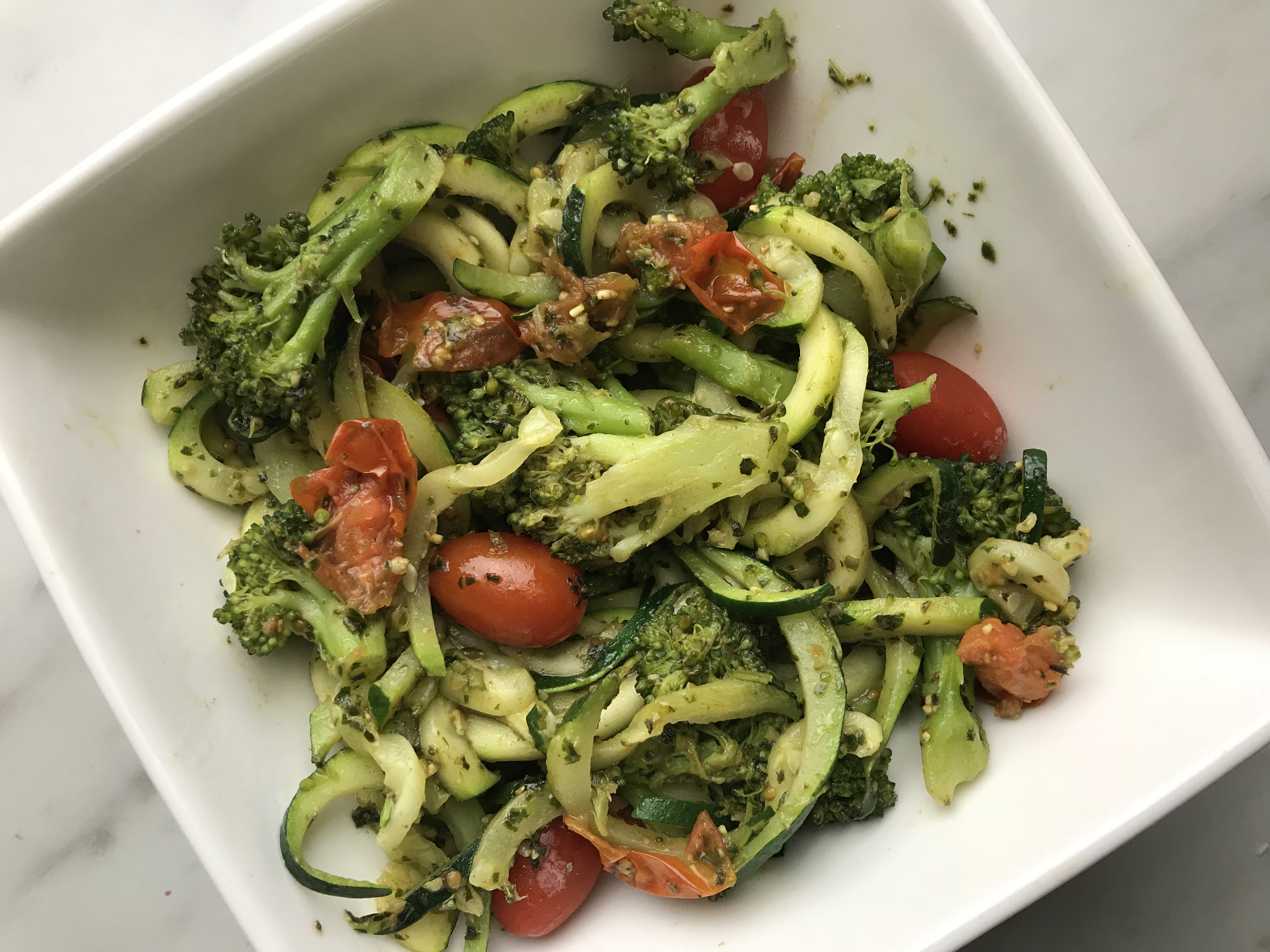 Pesto Zucchini Noodles with Tomatoes and Broccoli Love Chef Laura