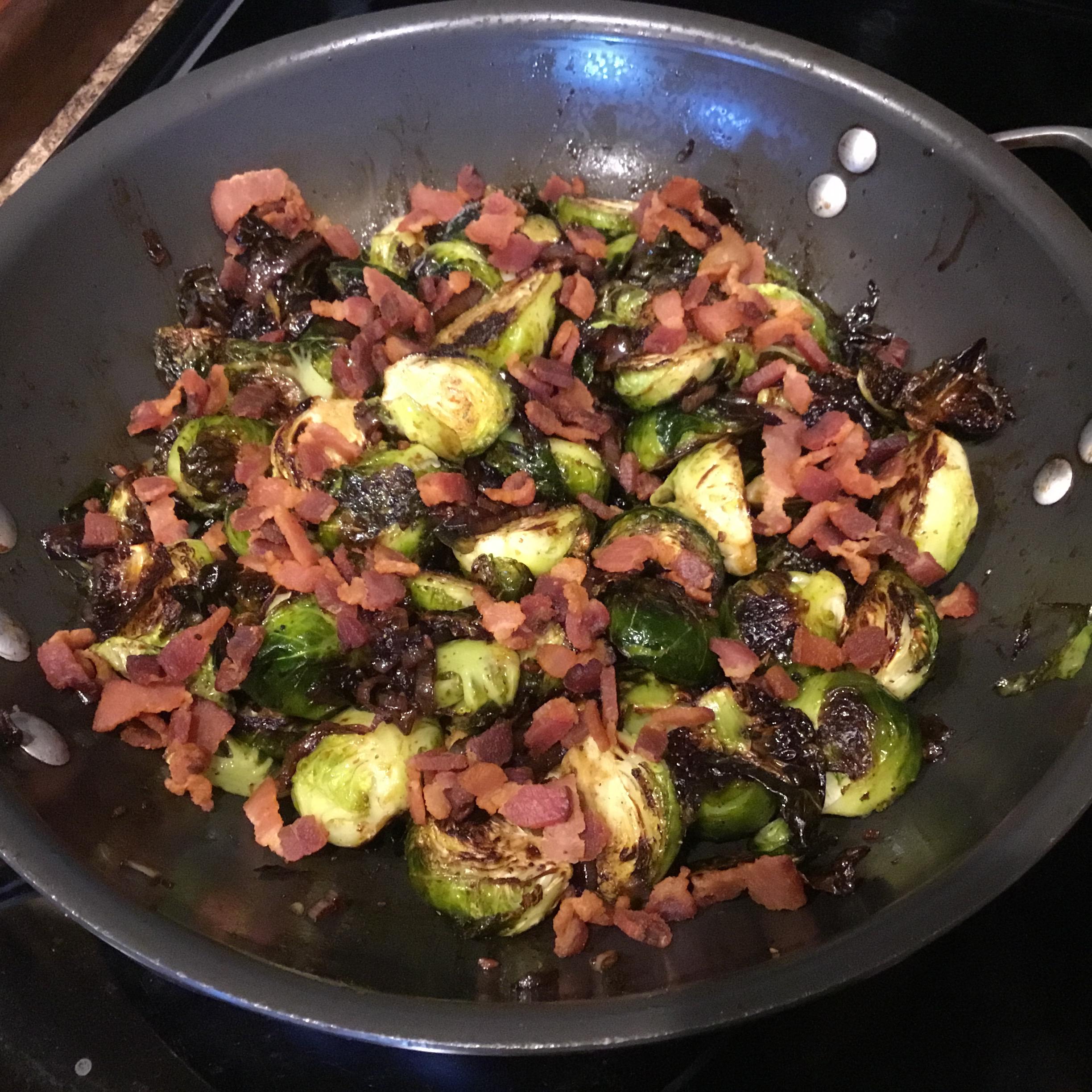 Glazed Brussels Sprouts with Bison Bacon 