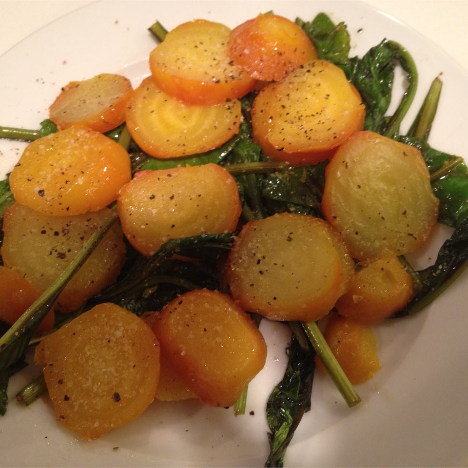 Roasted Beets and Sauteed Beet Greens 