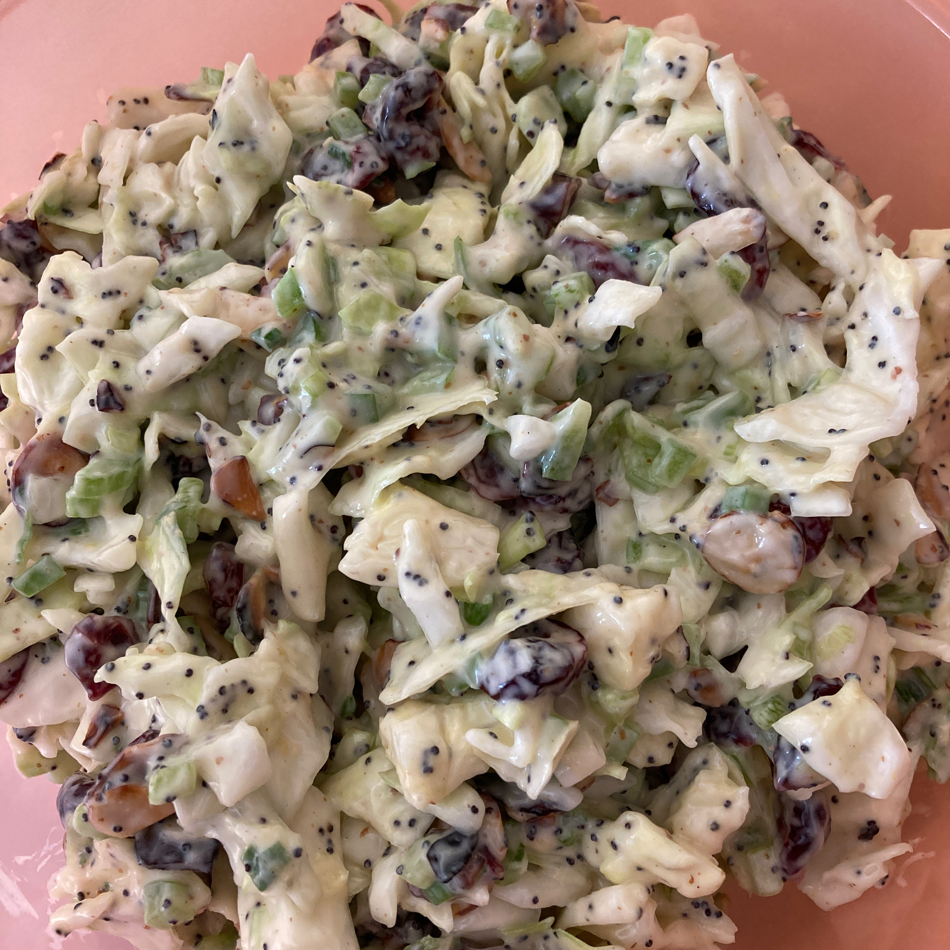 Honey Dijon Mustard and Poppy Seed Coleslaw with Cranberries and Toasted Almonds 