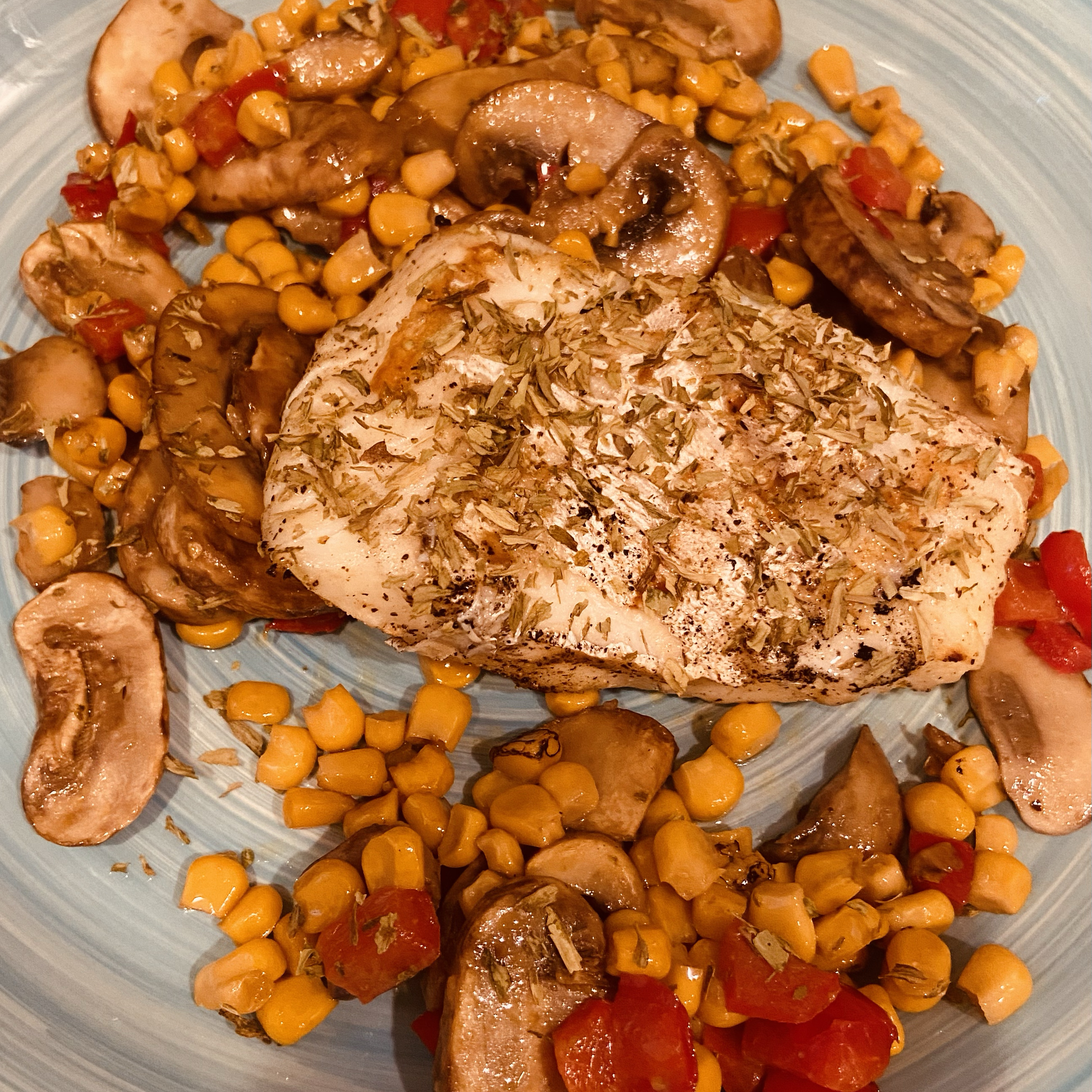 Grilled Halibut Steaks with Corn and Chanterelles tinsdale