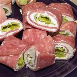 Salami, Cream Cheese, and Pepperoncini Roll-Ups 