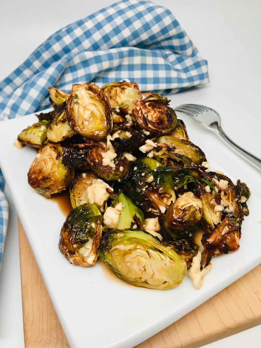Air-Fried Brussels Sprouts With Balsamic-Honey Glaze and Feta