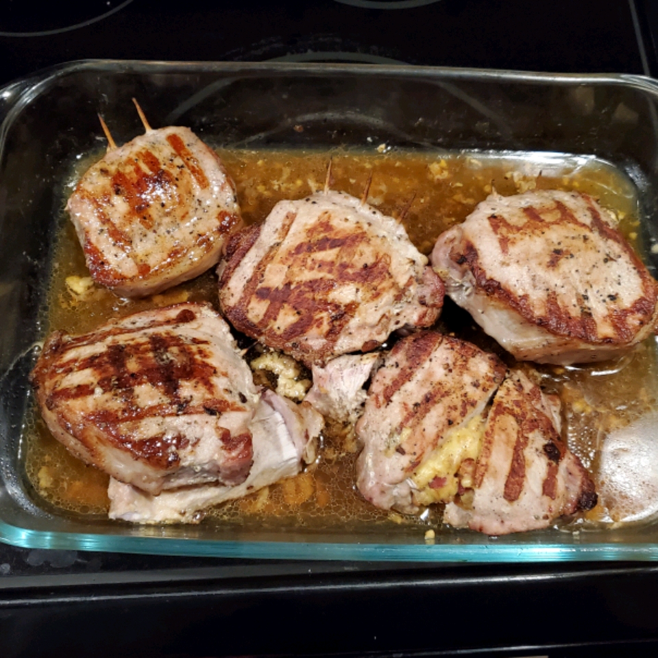 Pork Chops Stuffed with Smoked Gouda and Bacon 