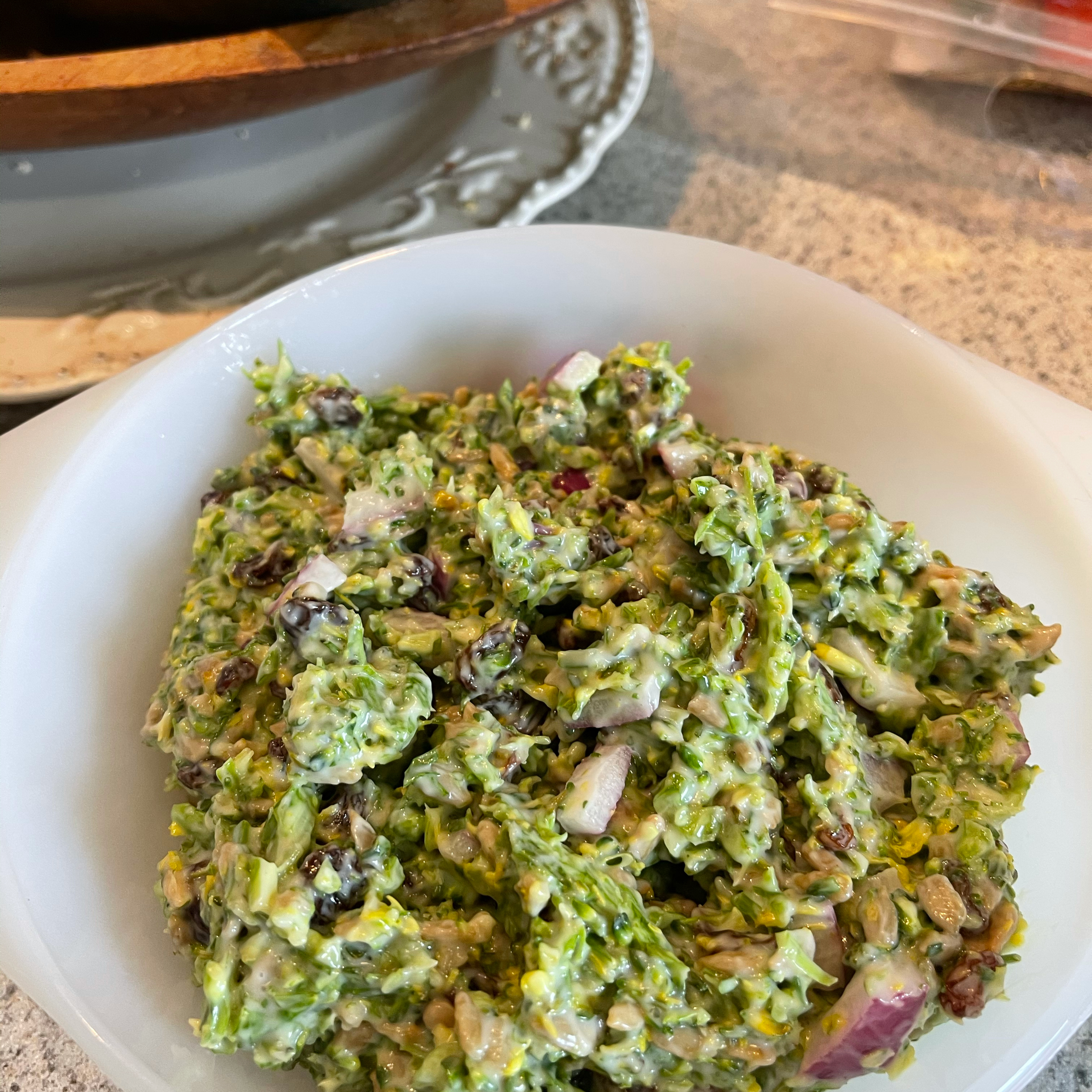 Bacon Broccoli Salad with Raisins and Sunflower Seeds 