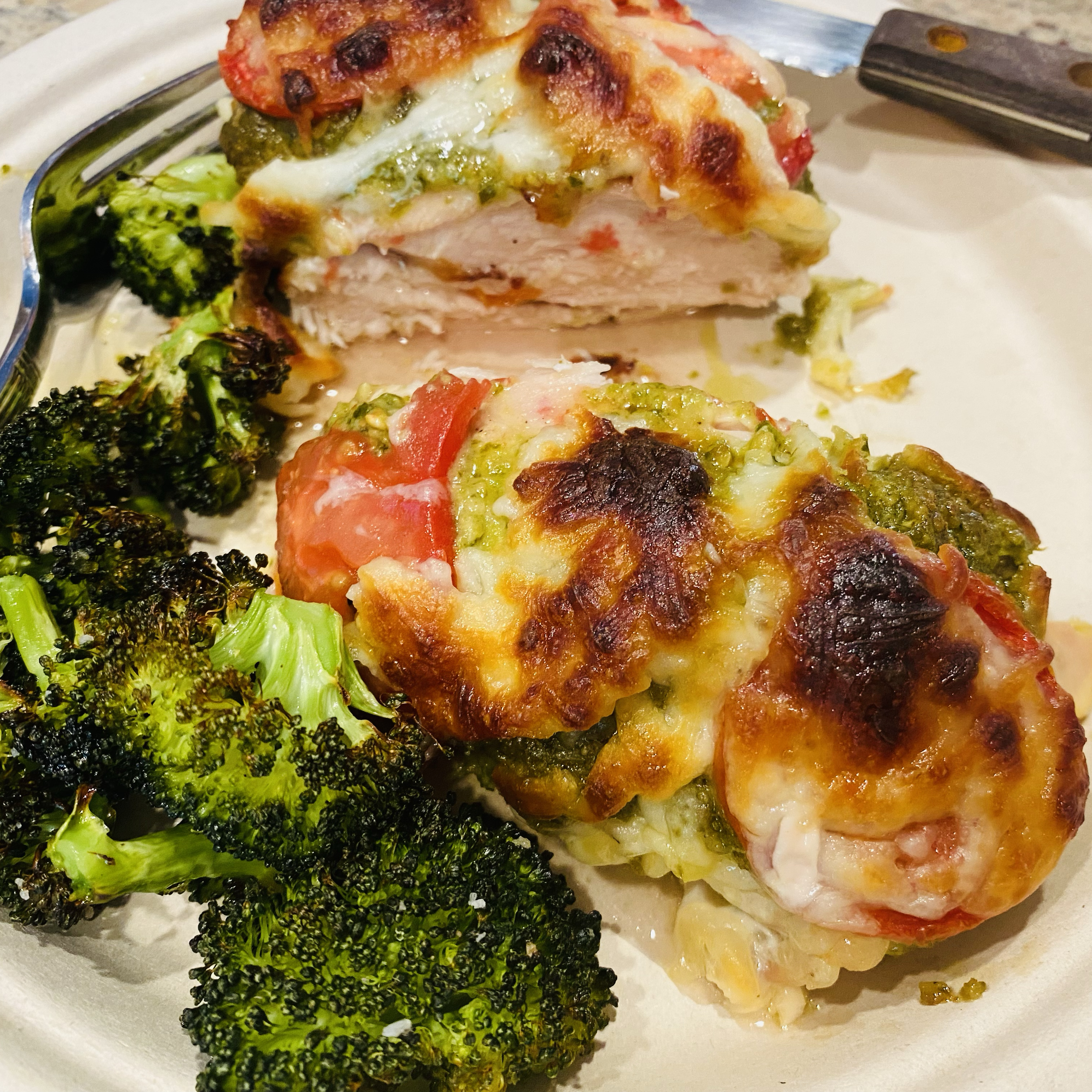 Sheet Pan Chicken with Mozzarella, Pesto, and Broccoli 