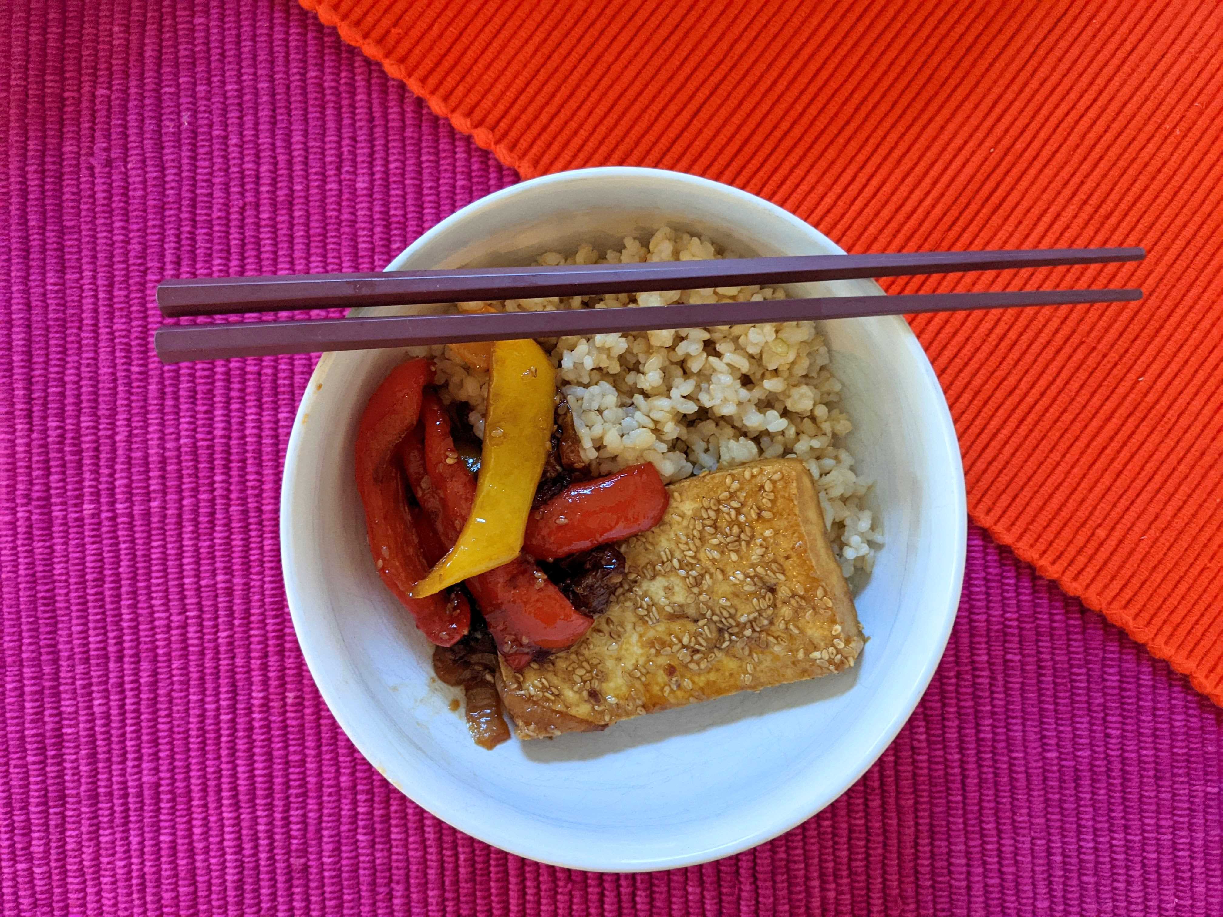 Easy Sesame Tofu with Teriyaki Vegetables