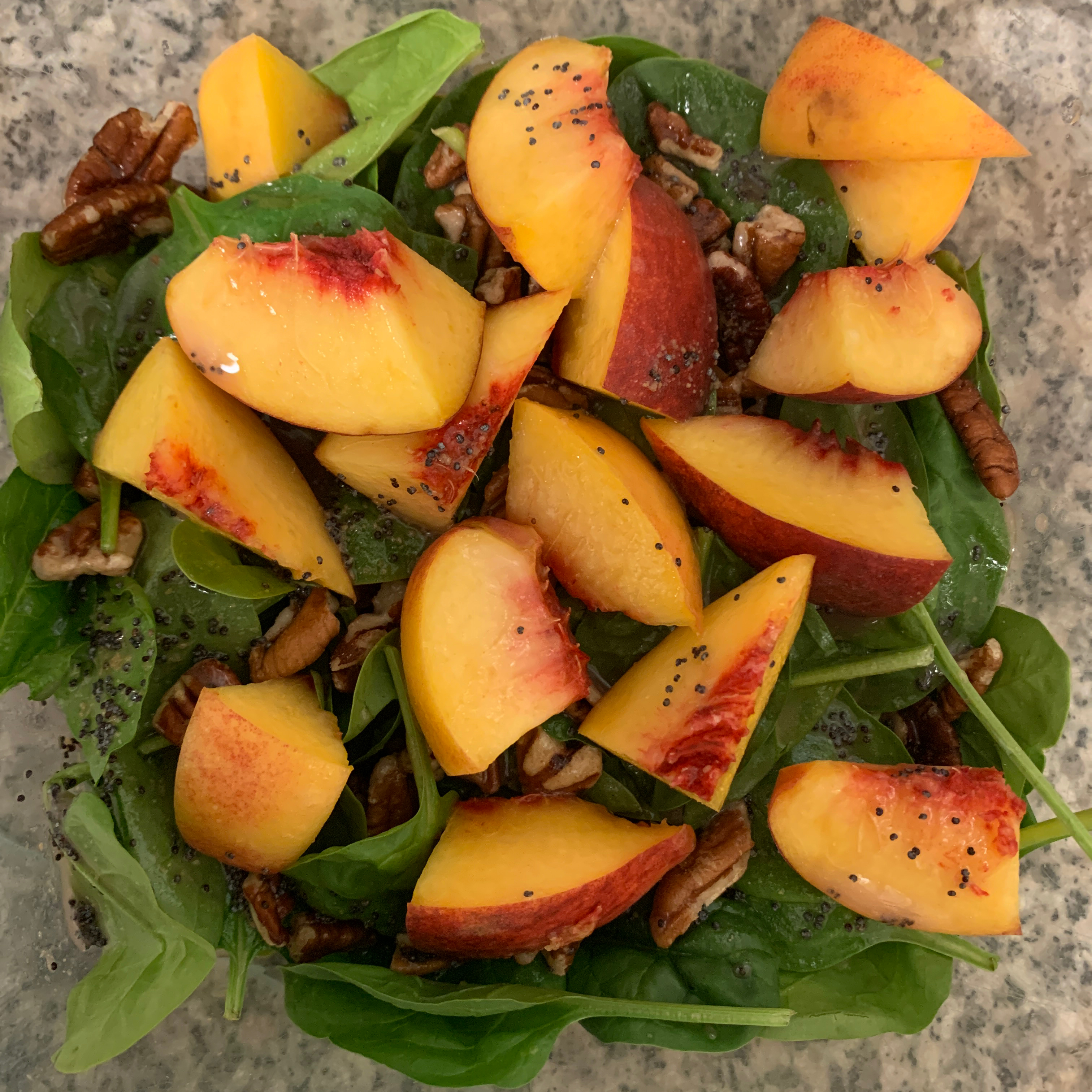 Spinach Salad with Peaches and Pecans cwriter79