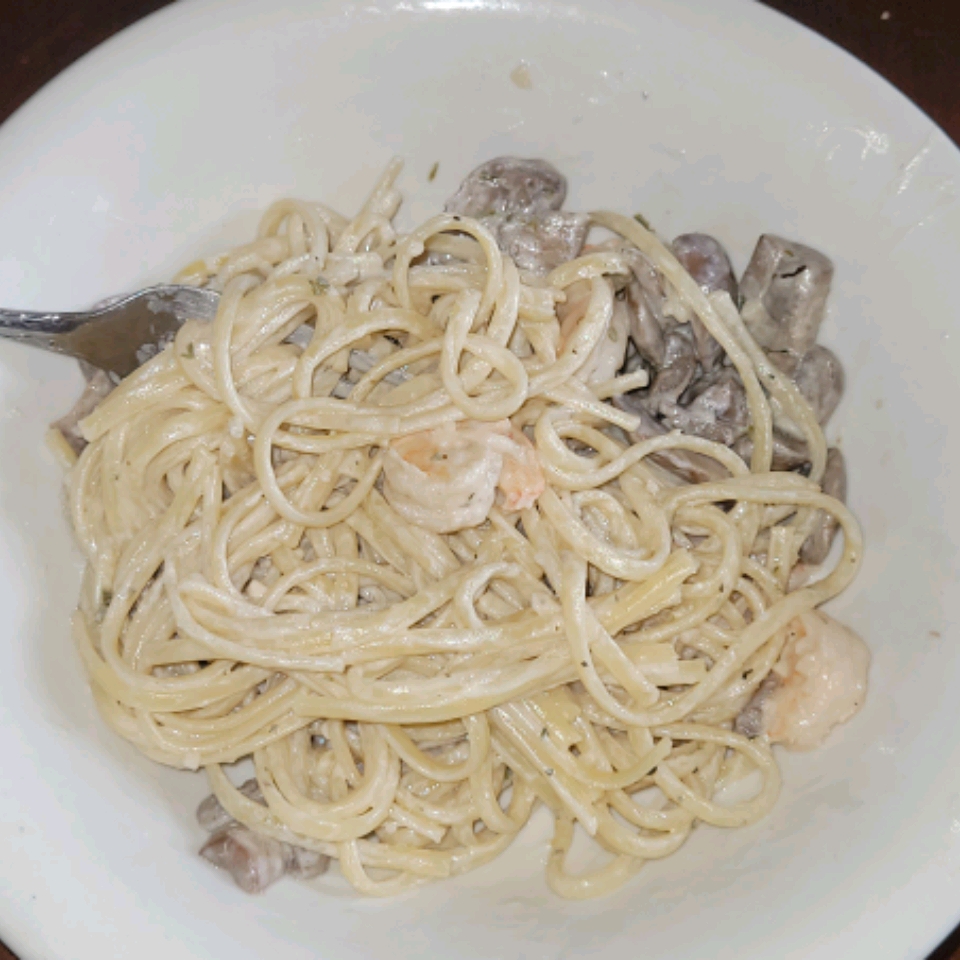Shrimp and Mushroom Linguini with Creamy Cheese Herb Sauce 