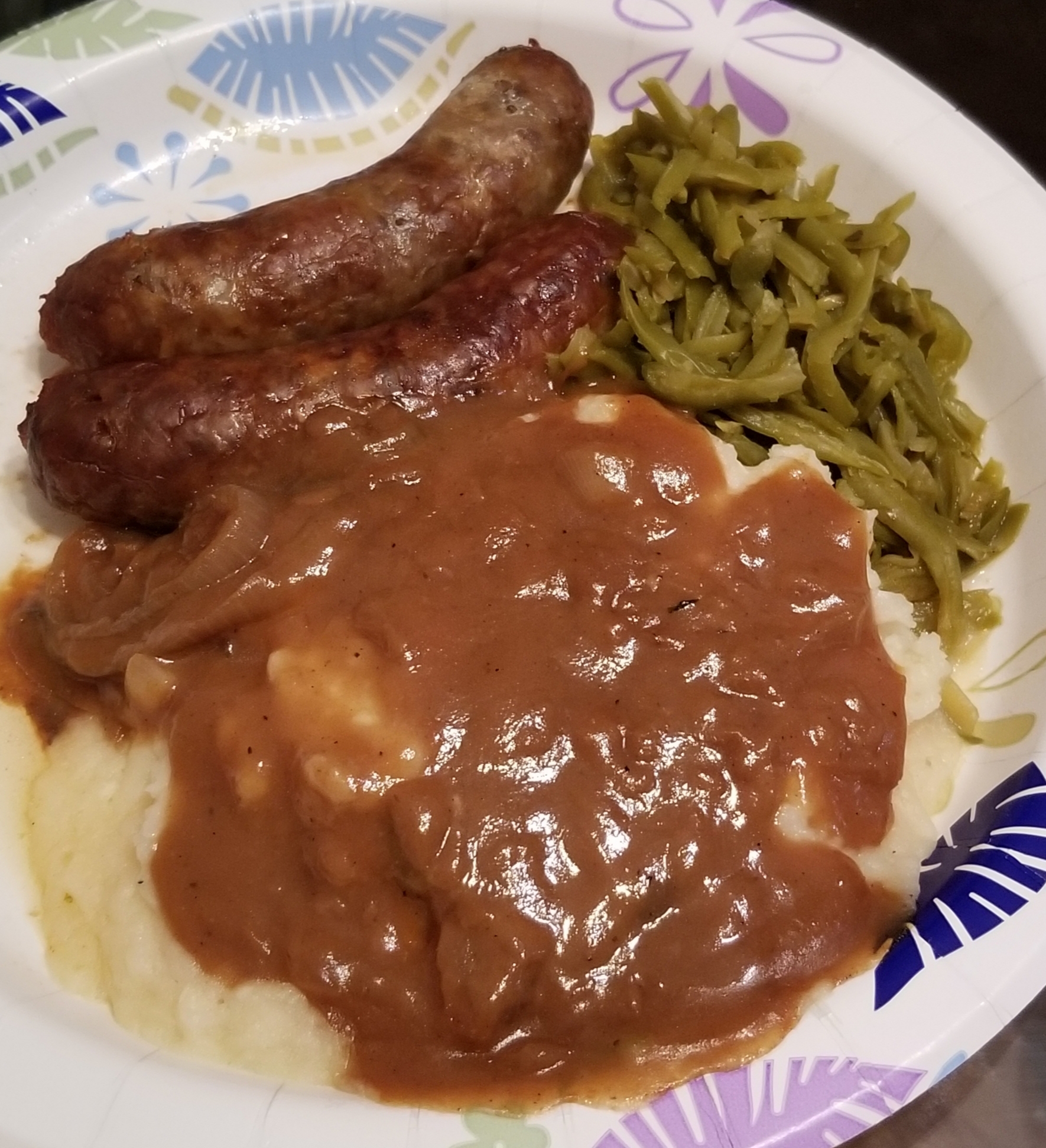 True Bangers and Mash with Onion Gravy 