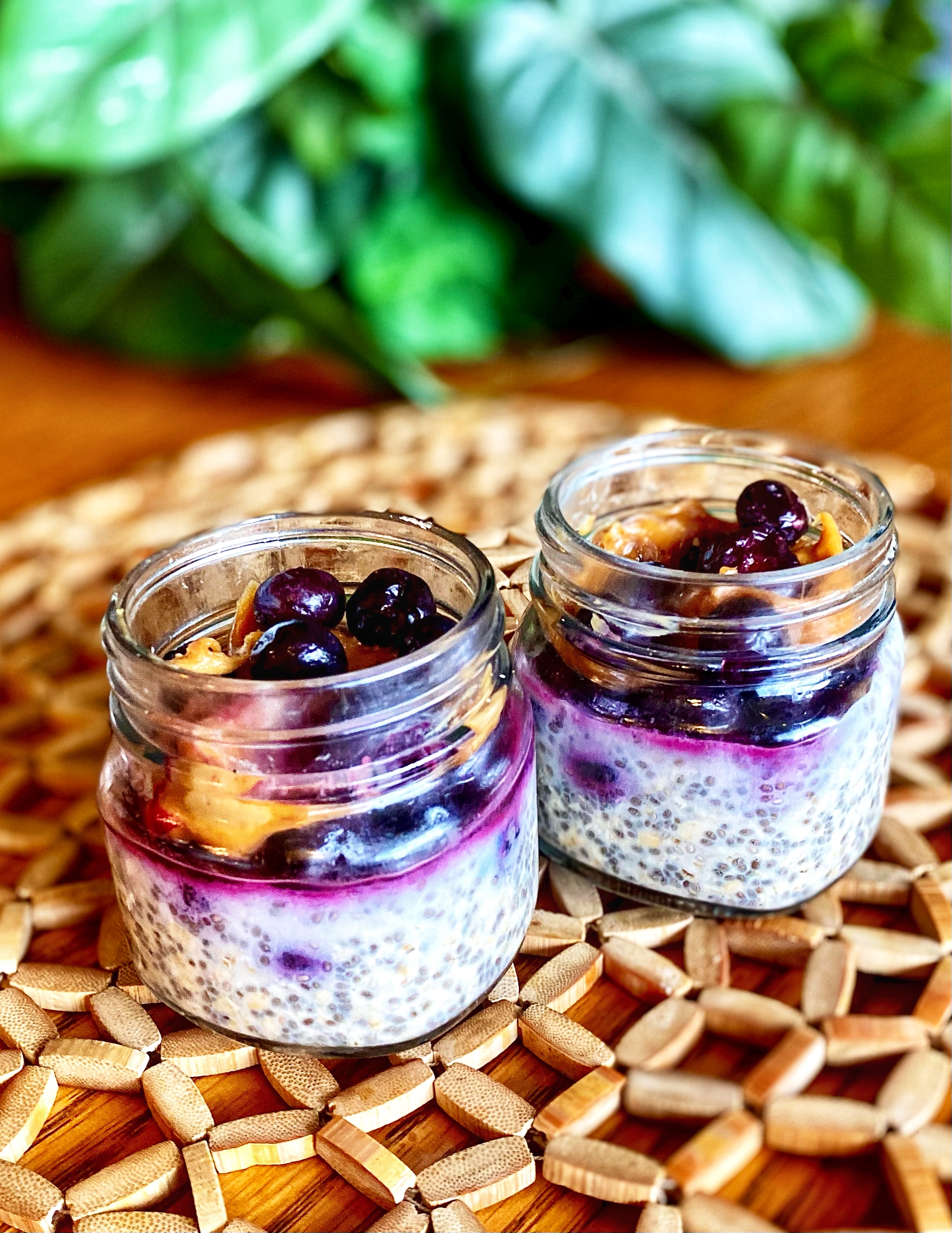 Protein Powder Overnight Oats with Blueberries and Peanut Butter