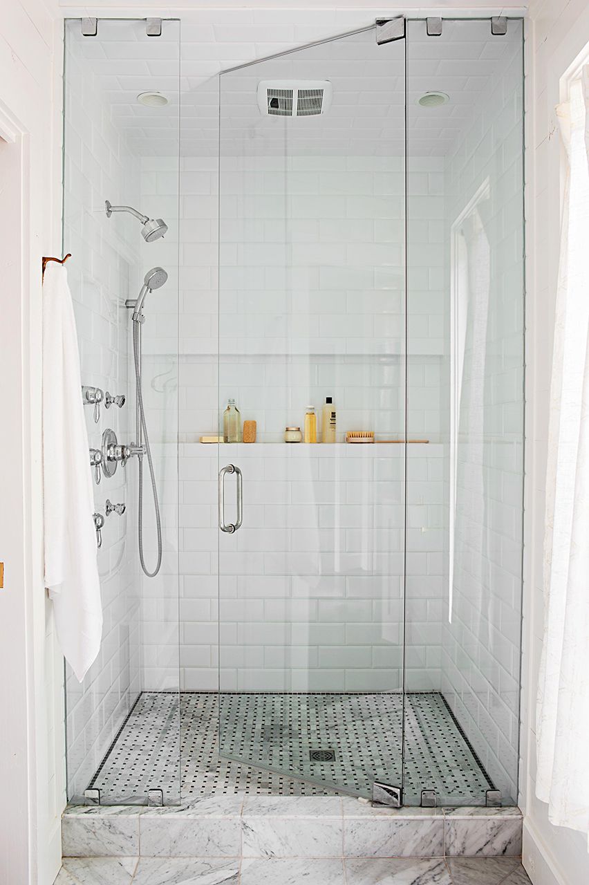 white tile luxury shower glass door