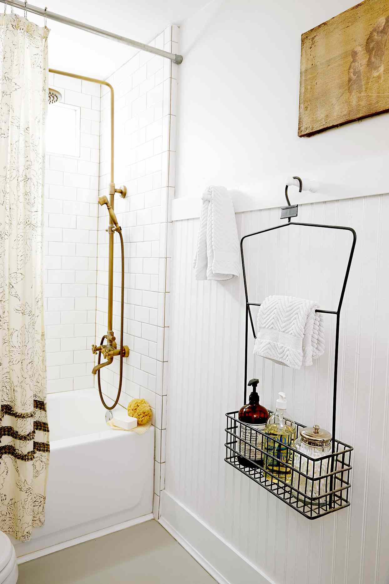 Shower with caddy on wall