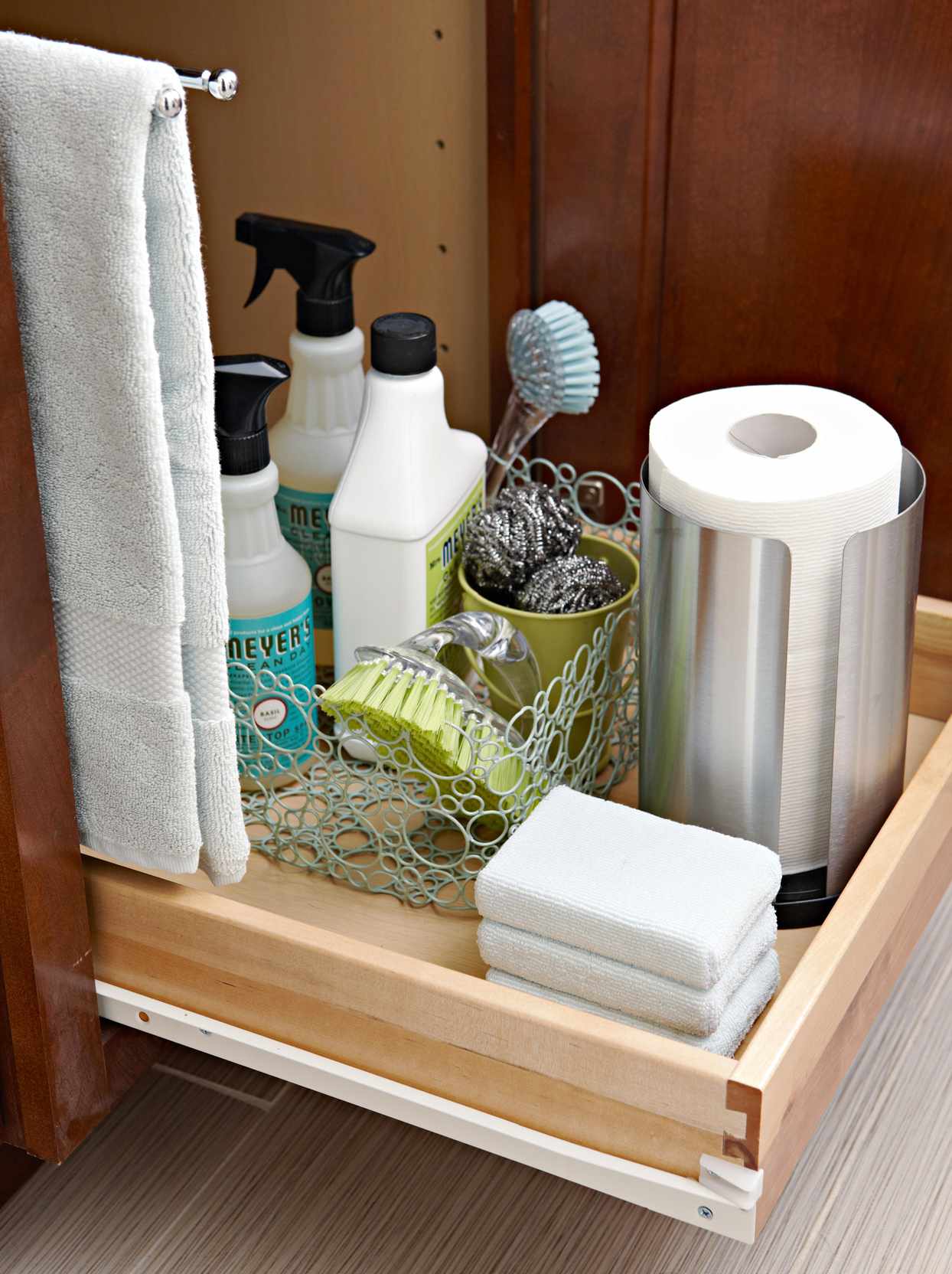 sliding drawer with cleaning products
