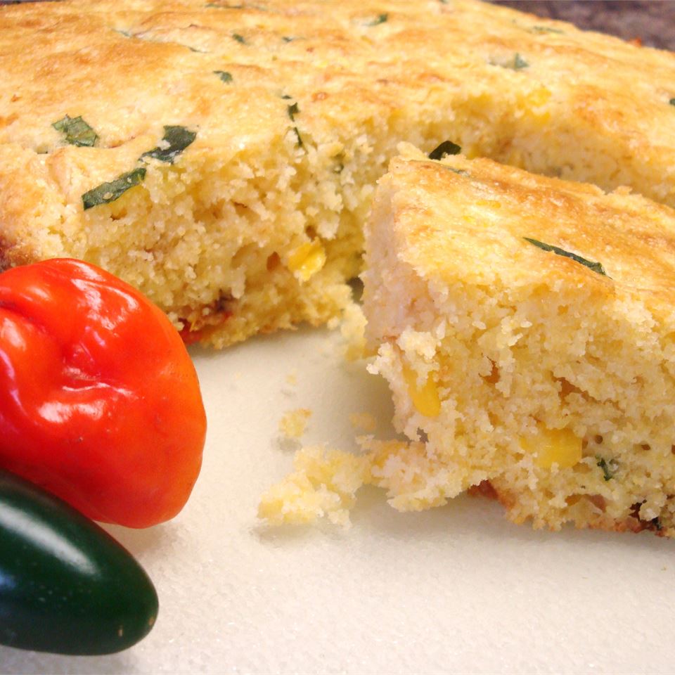 Basil, Roasted Peppers and Monterey Jack Cornbread 