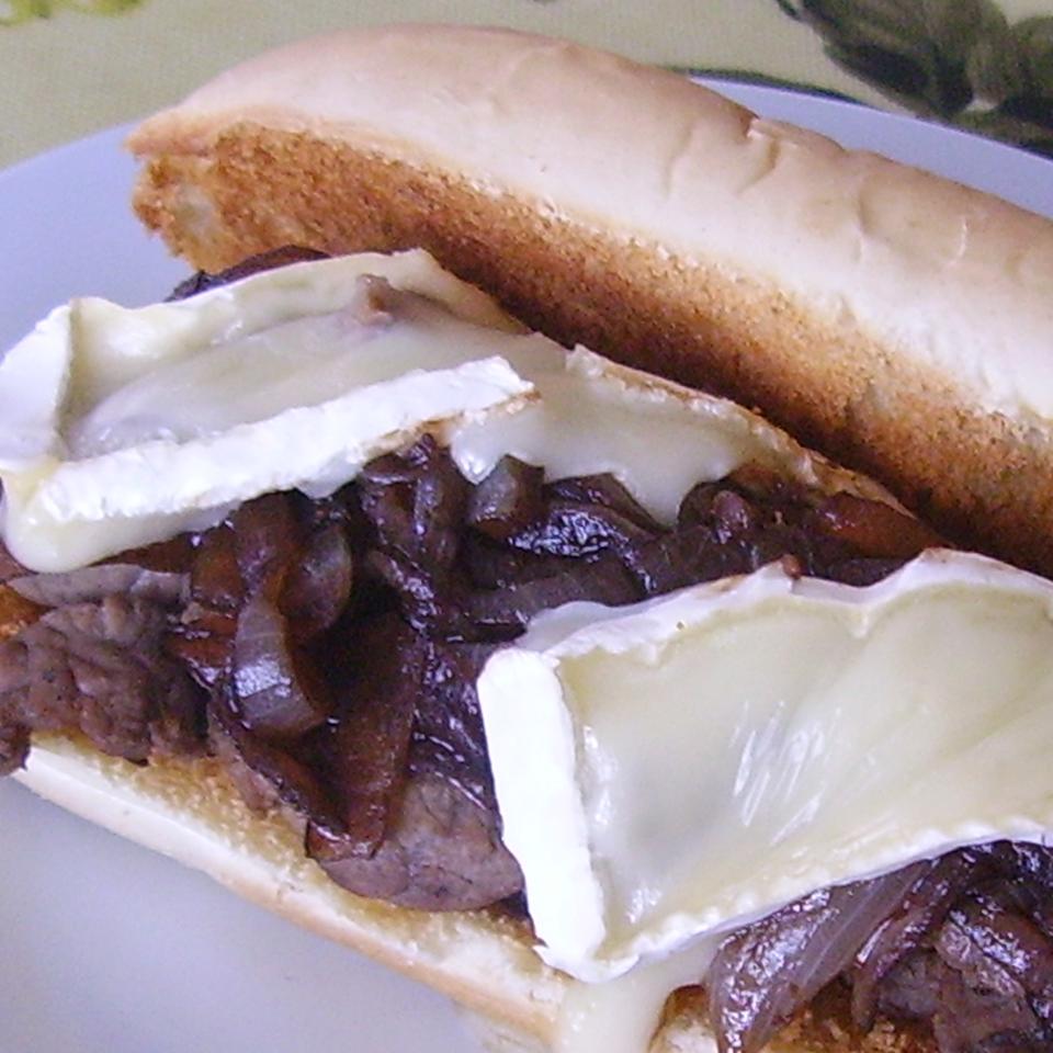 Roast Beef Subs with Balsamic Onions and Brie Cheese 