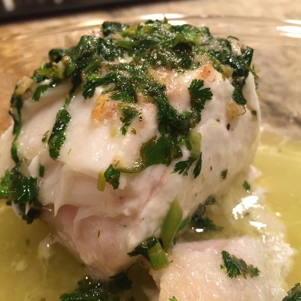Grilled Halibut with Cilantro Garlic Butter 
