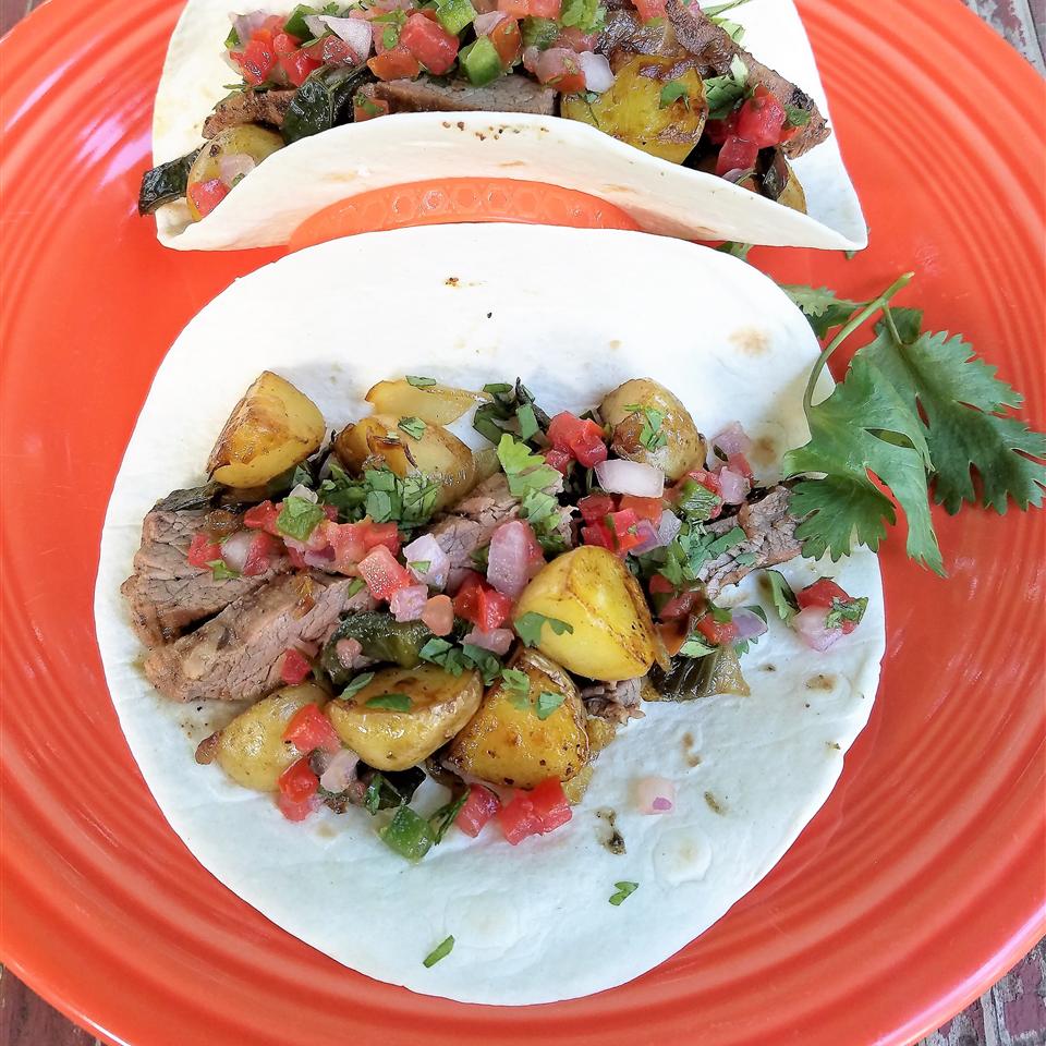 Steak and Potato Tacos with Poblano Chilies RainbowJewels