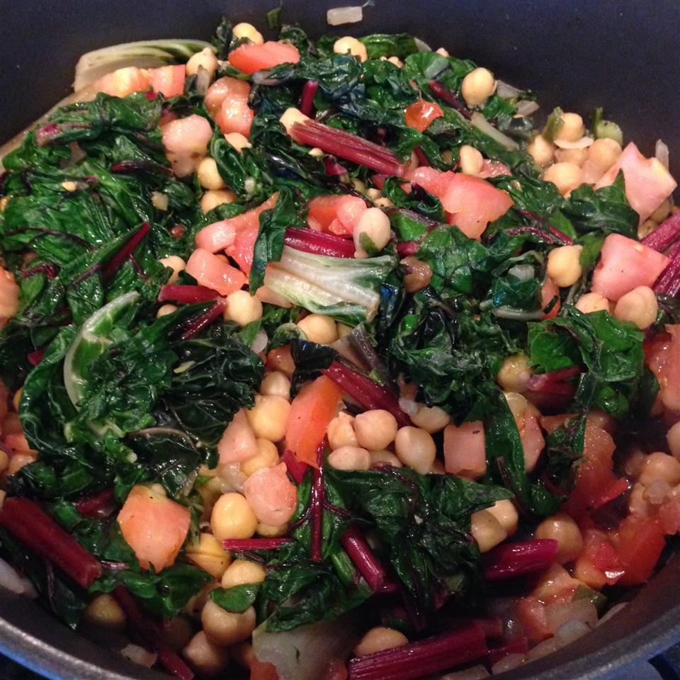 Swiss Chard with Garbanzo Beans and Fresh Tomatoes 