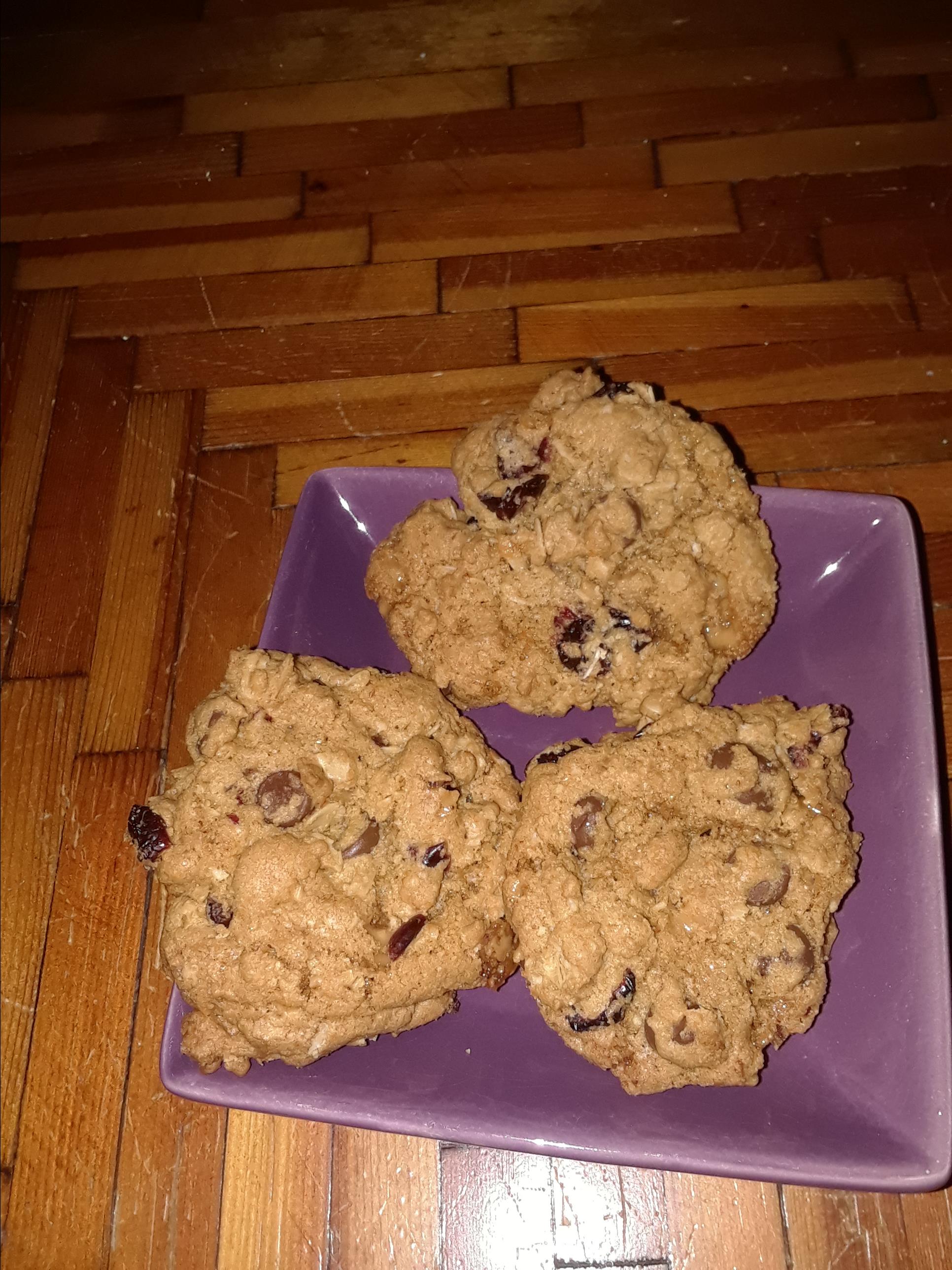 Chewy Chocolate-Toffee-Oatmeal Cookies with Cranberries 