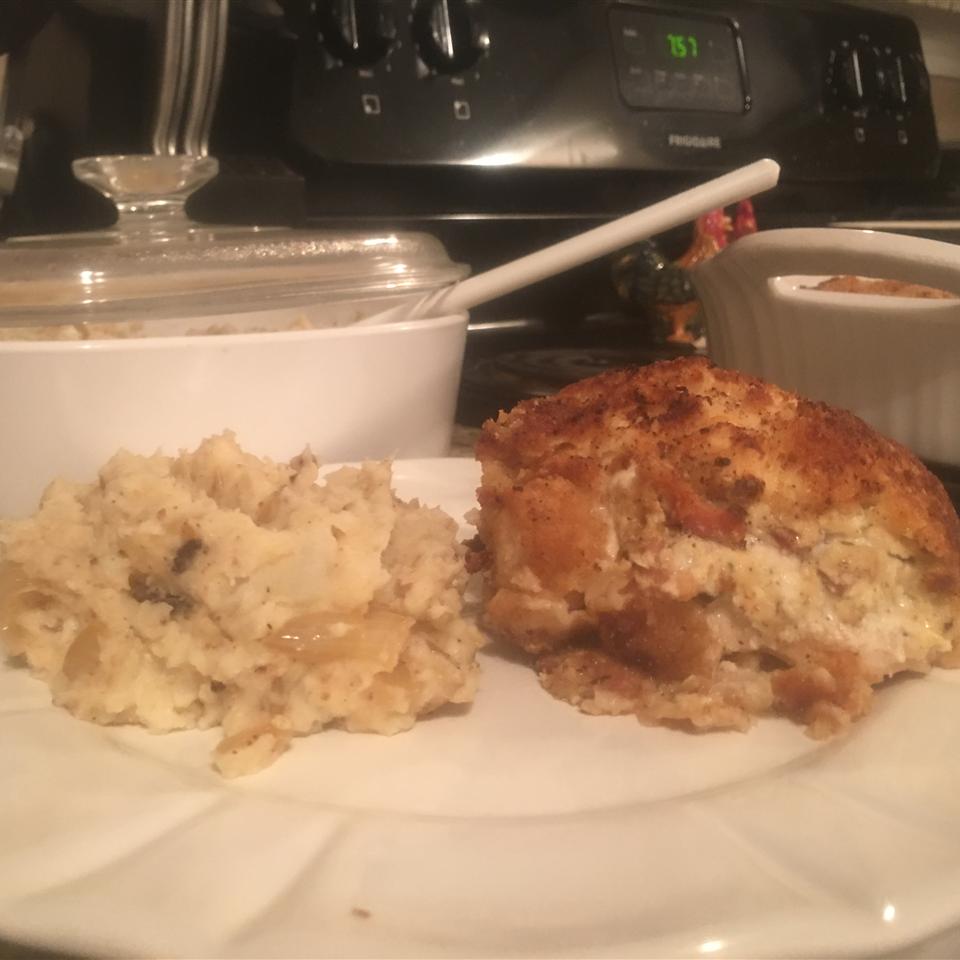 Feta and Bacon Stuffed Chicken with Onion Mashed Potatoes 