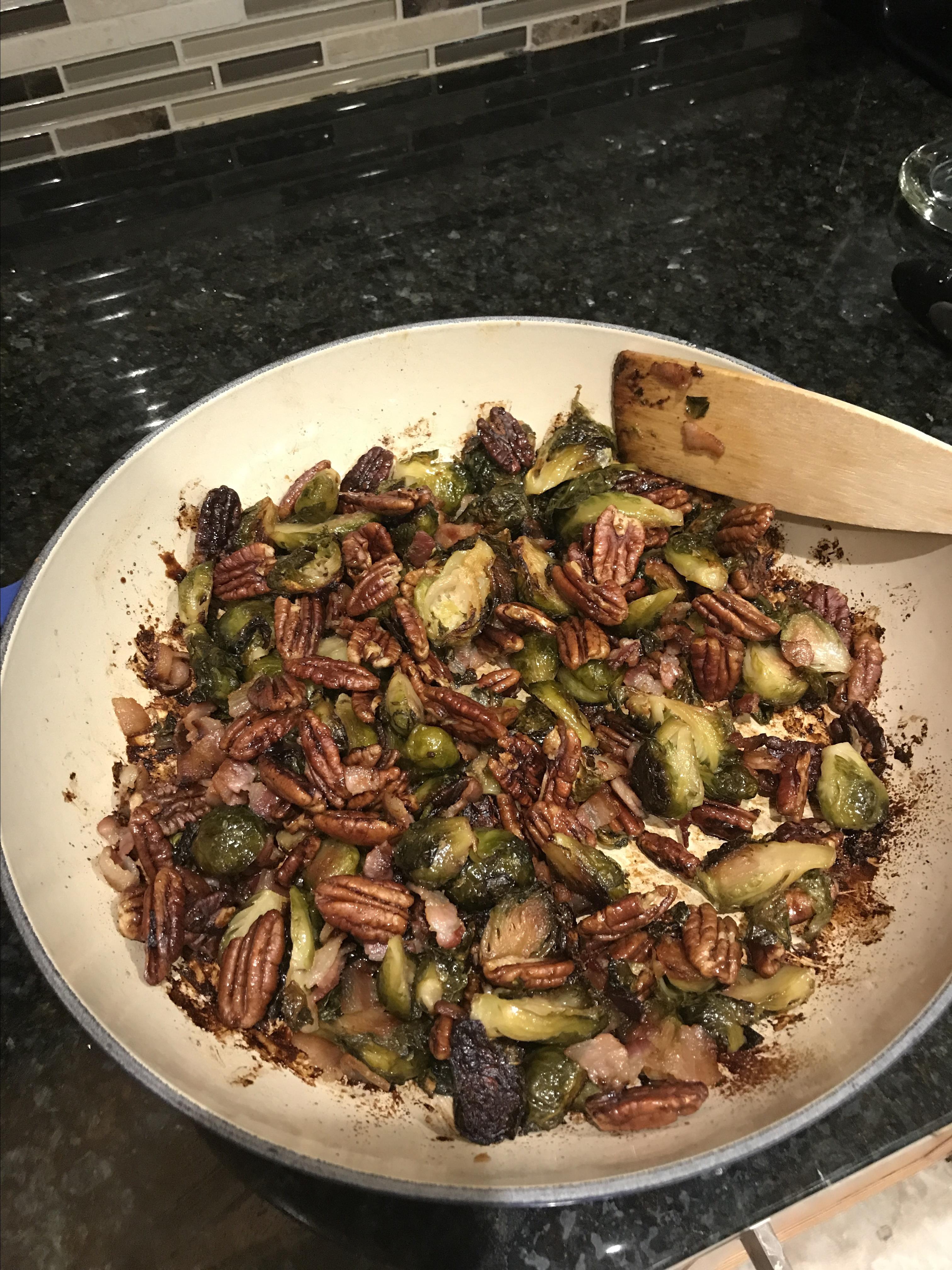 Pancetta Brussels Sprouts with Caramelized Pecans desertbloom