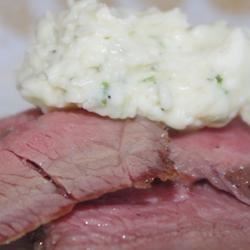 Grilled Flat Iron Steak with Blue Cheese-Chive Butter 