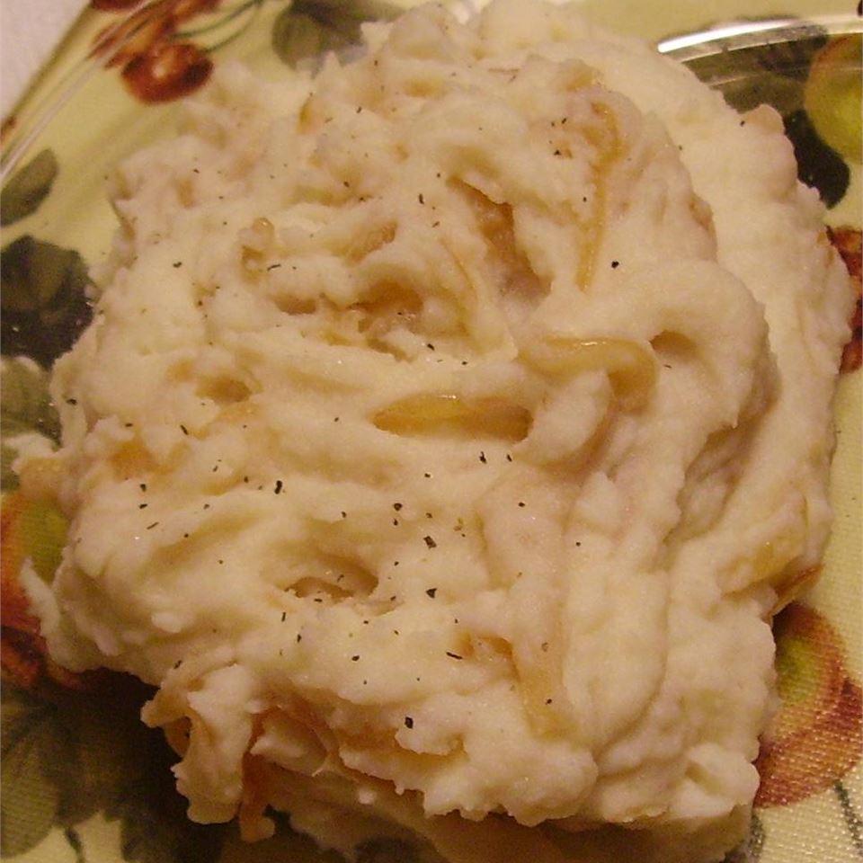 Caramelized Onion and Horseradish Smashed Potatoes 
