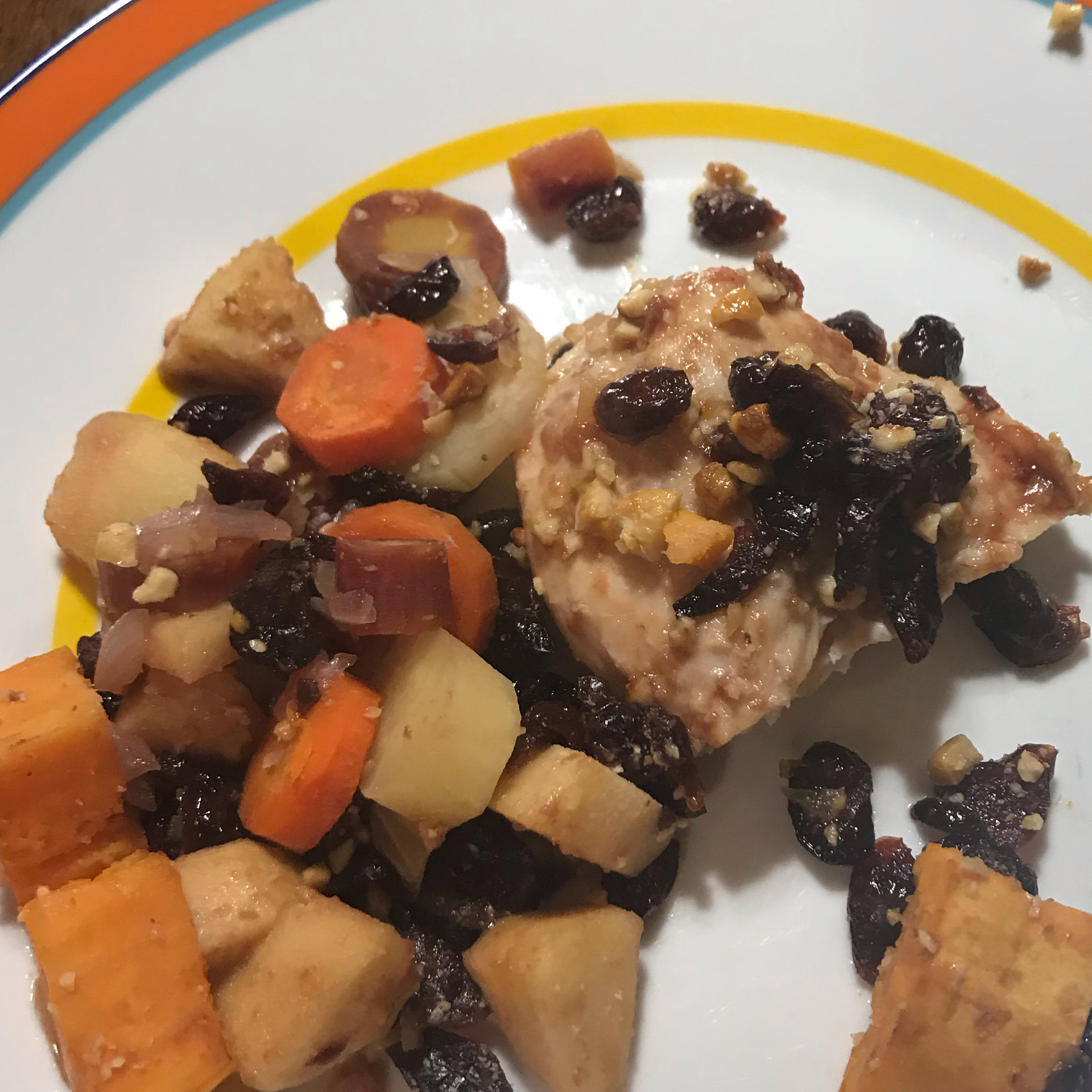 Baked BBQ Chicken with Sweet Potato and Cranberries 