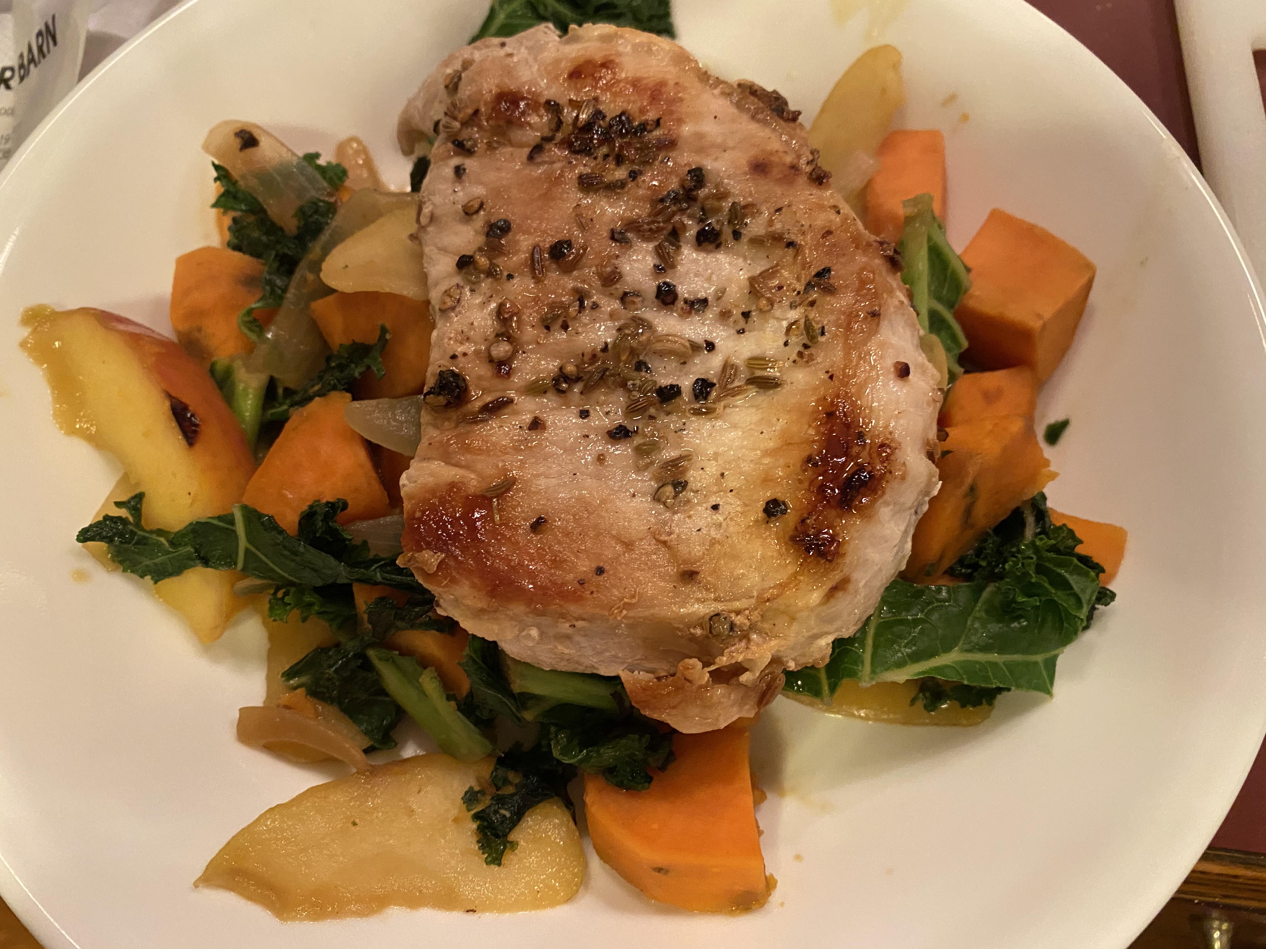 Fennel-Rubbed Pork Chops with Apple, Kale, and Sweet Potato KPThom924