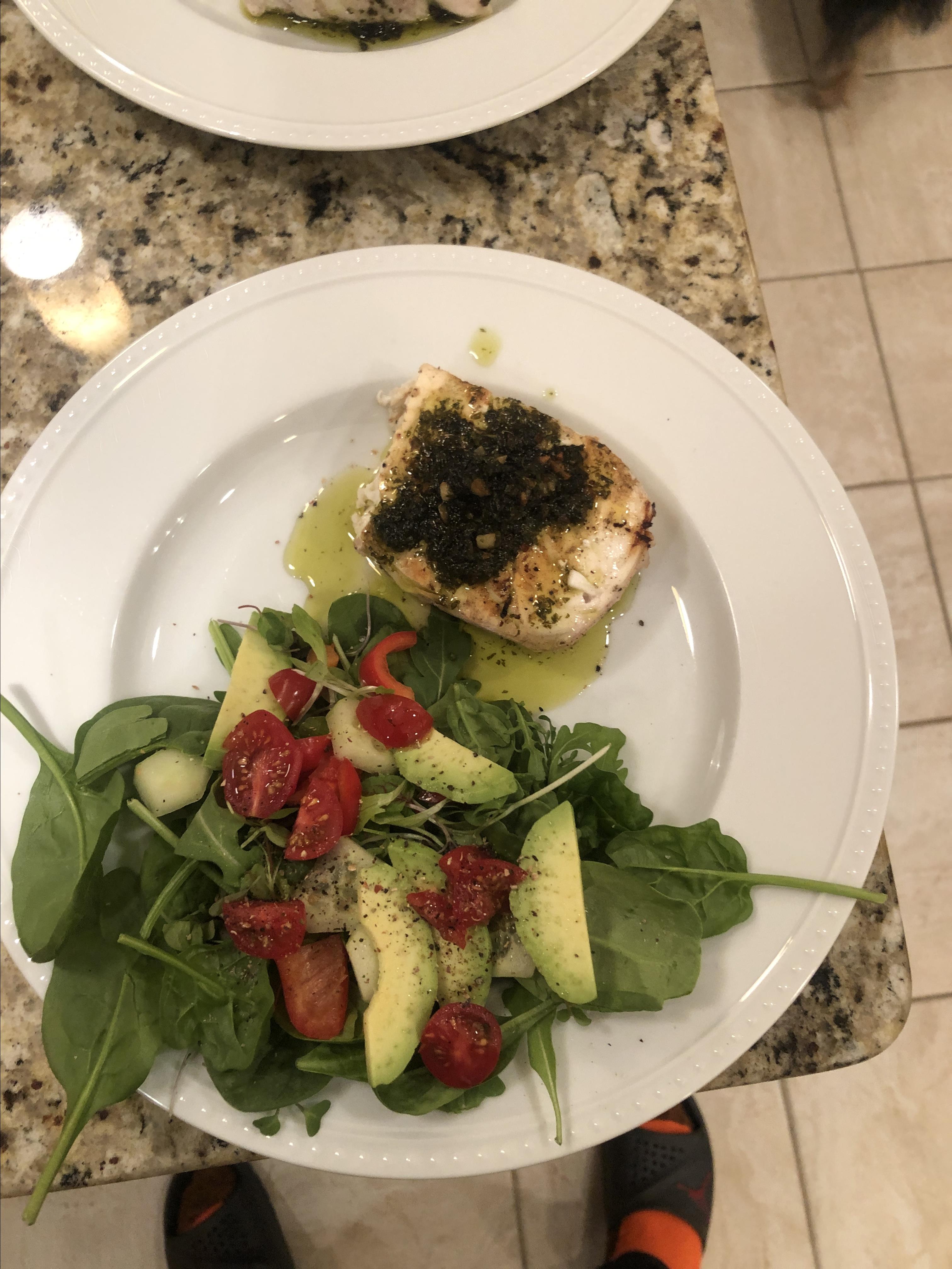 Grilled Halibut with Cilantro Garlic Butter 