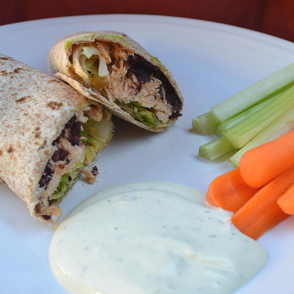 Buffalo or Barbeque Chicken and Rice Wraps 