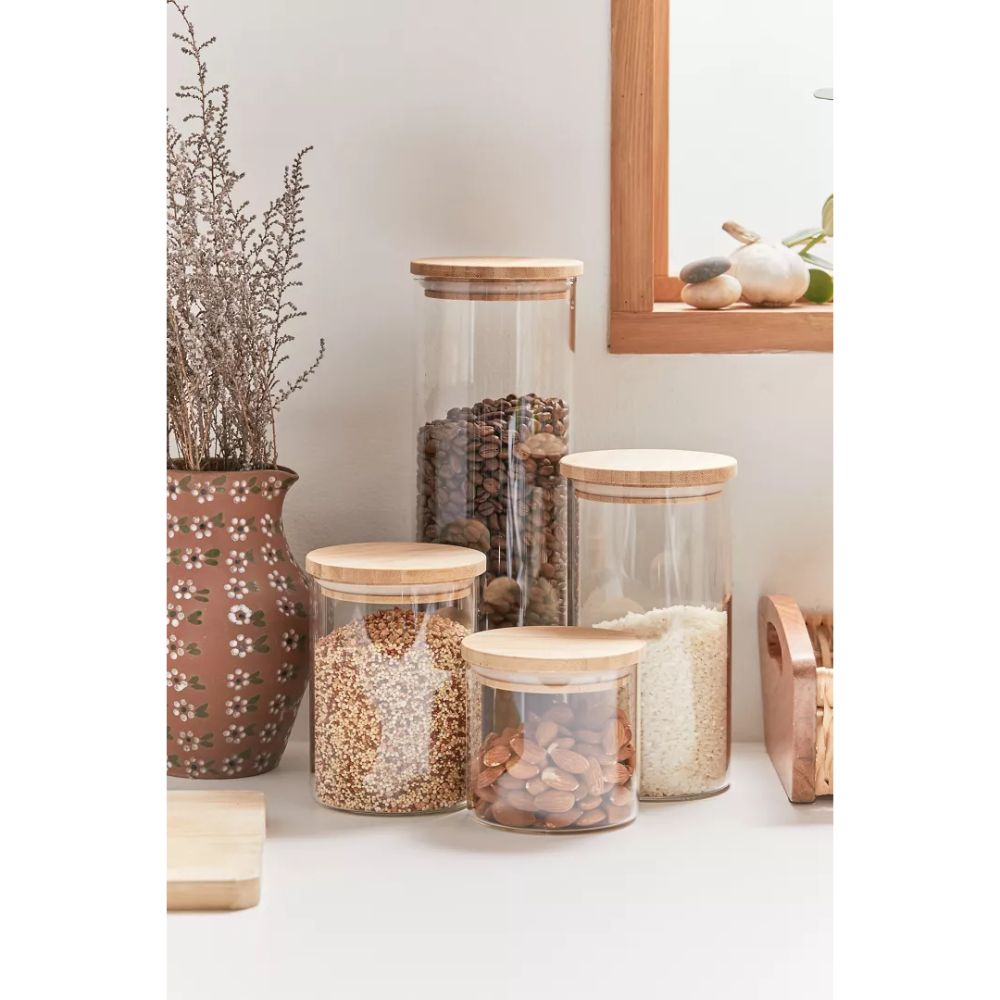 Bamboo And Glass Jar Set