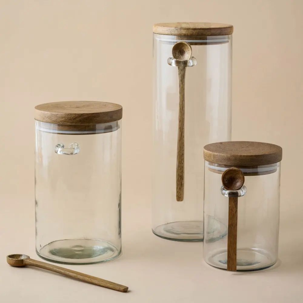 Glass and Wood Canisters with Scoops