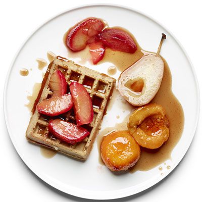 Poached Fruit Over Waffles