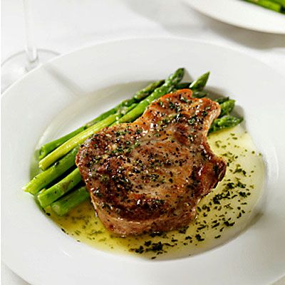 Lunch & Dinner: Italian Grilled Pork Chop with Steamed Asparagus and Baked Potato